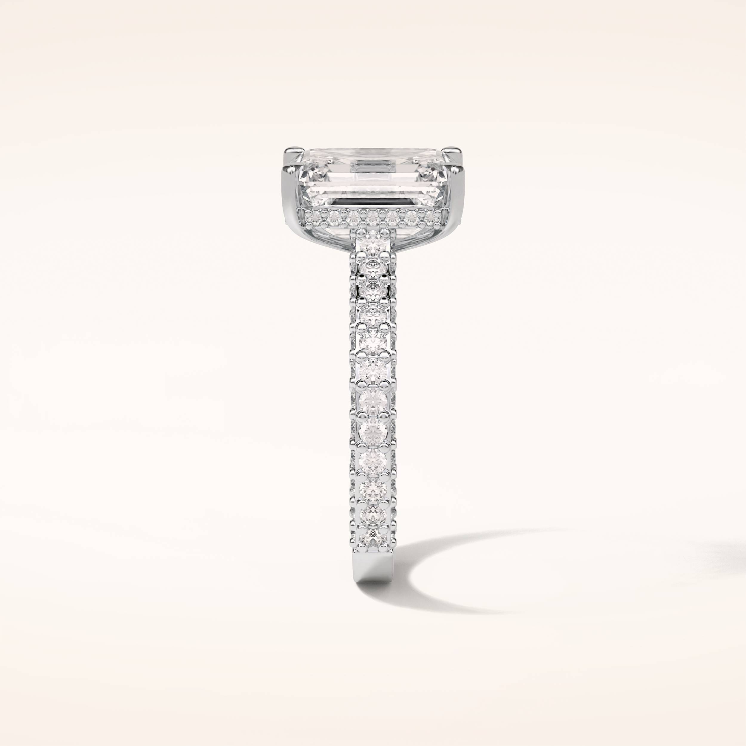 3.24 CT Emerald Shaped Pave Moissanite Engagement Ring