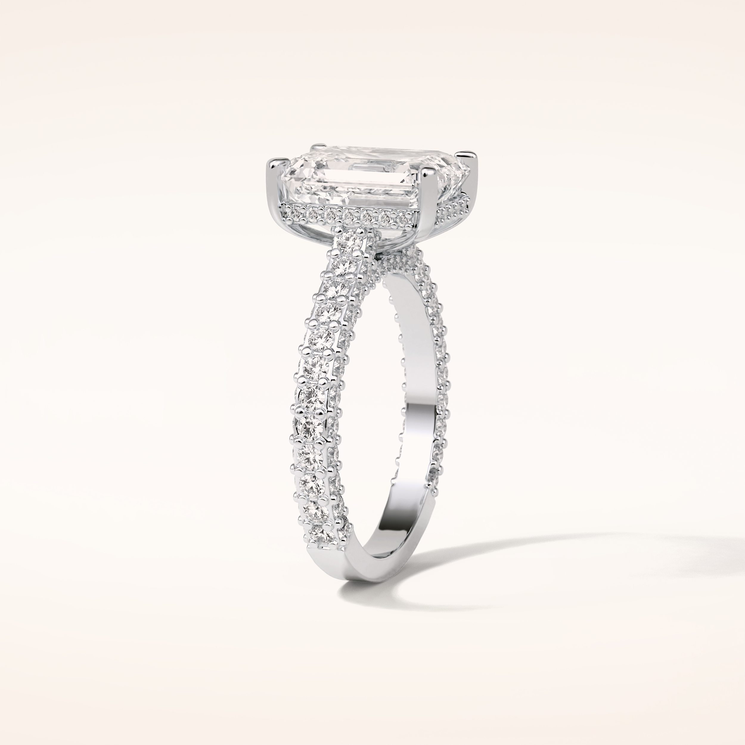 3.24 CT Emerald Shaped Pave Moissanite Engagement Ring