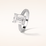 3.24 CT Emerald Shaped Pave Moissanite Engagement Ring