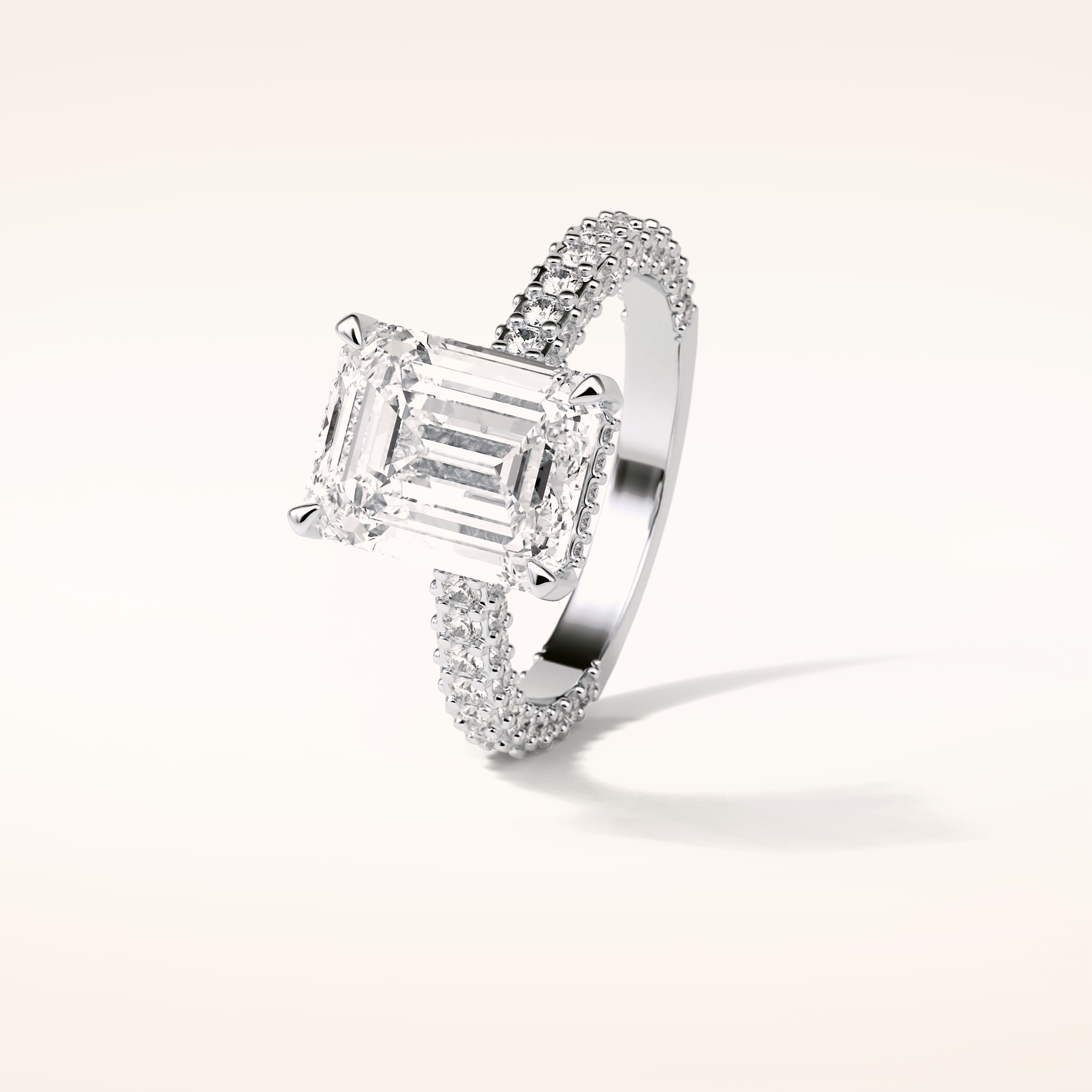 3.24 CT Emerald Shaped Pave Moissanite Engagement Ring