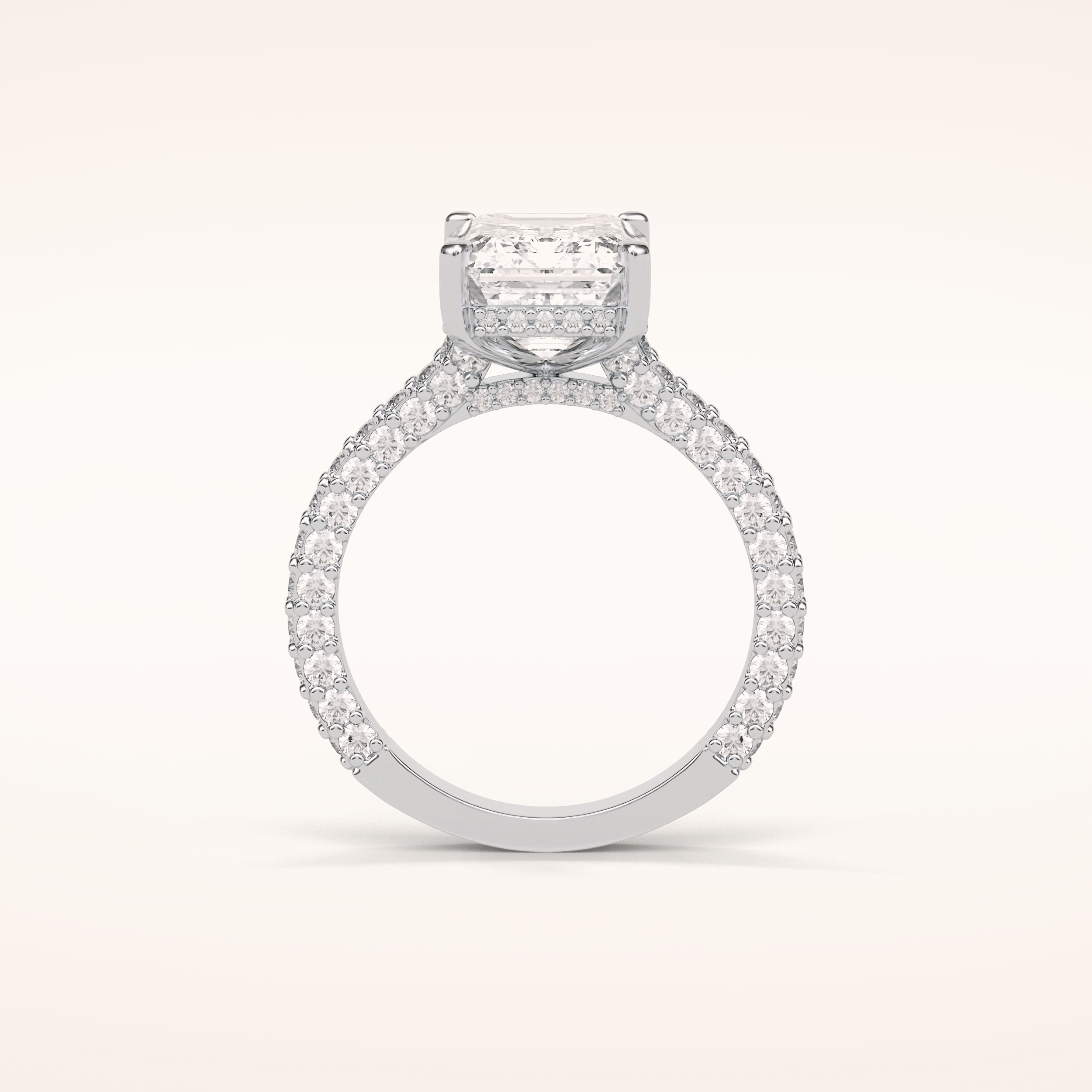 3.24 CT Emerald Shaped Pave Moissanite Engagement Ring