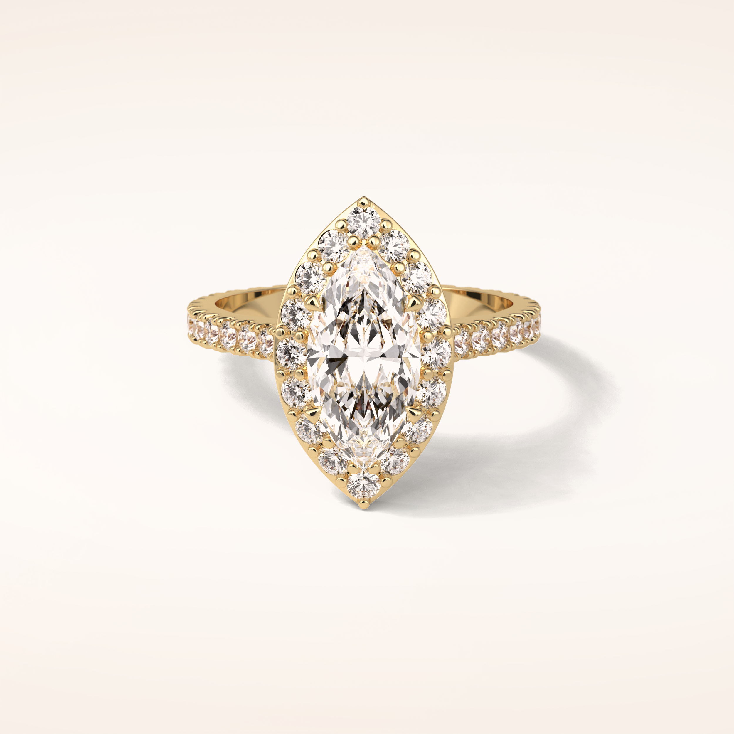 1.58 CT Marquise Shaped Halo & Pave Moissanite Engagement Ring