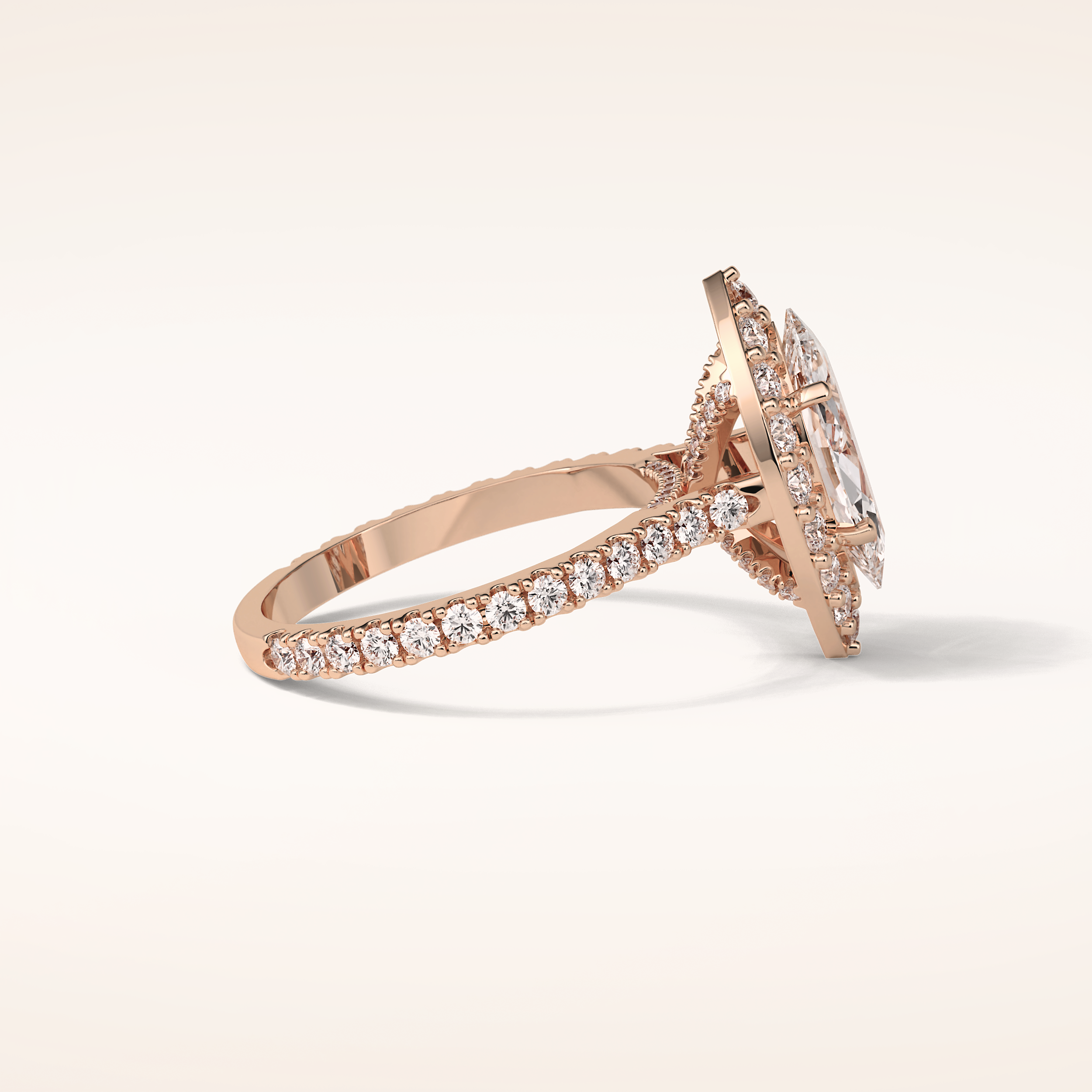 1.58 CT Marquise Shaped Halo & Pave Moissanite Engagement Ring