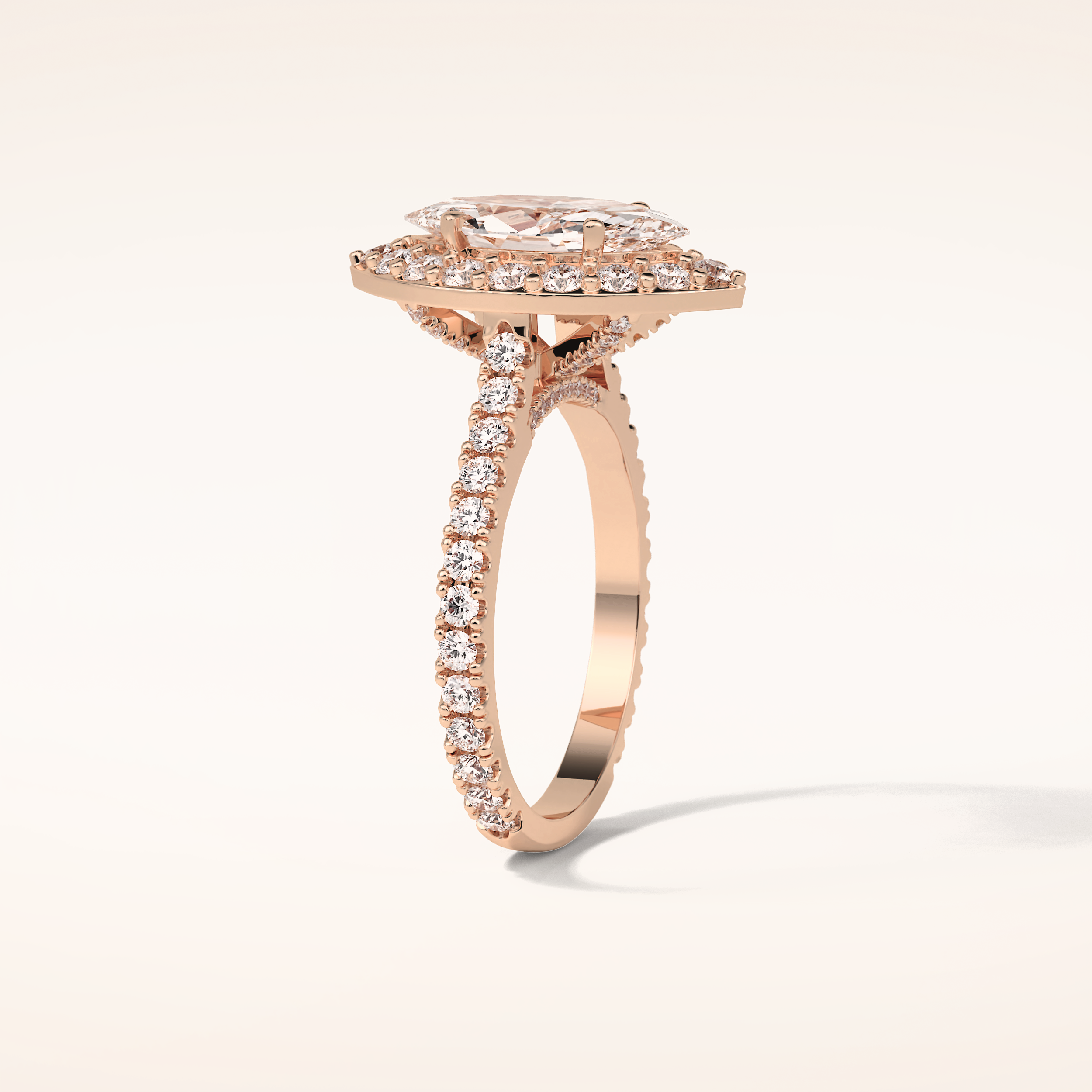 1.58 CT Marquise Shaped Halo & Pave Moissanite Engagement Ring