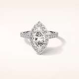 1.58 CT Marquise Shaped Halo & Pave Moissanite Engagement Ring