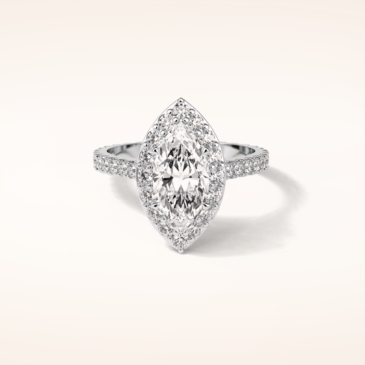 1.58 CT Marquise Shaped Halo & Pave Moissanite Engagement Ring