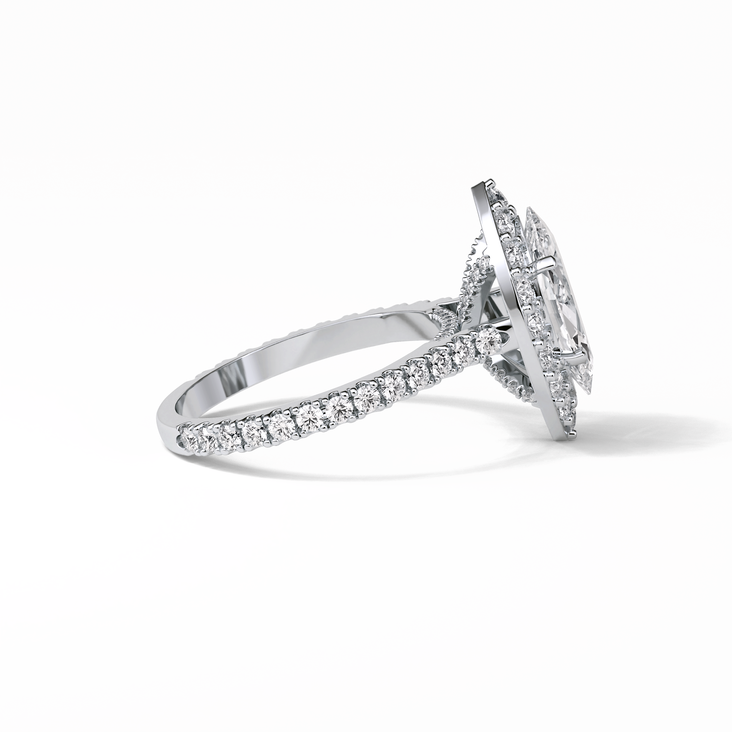 Marquise Pave & Halo Lab Grown Diamond Engagement Ring