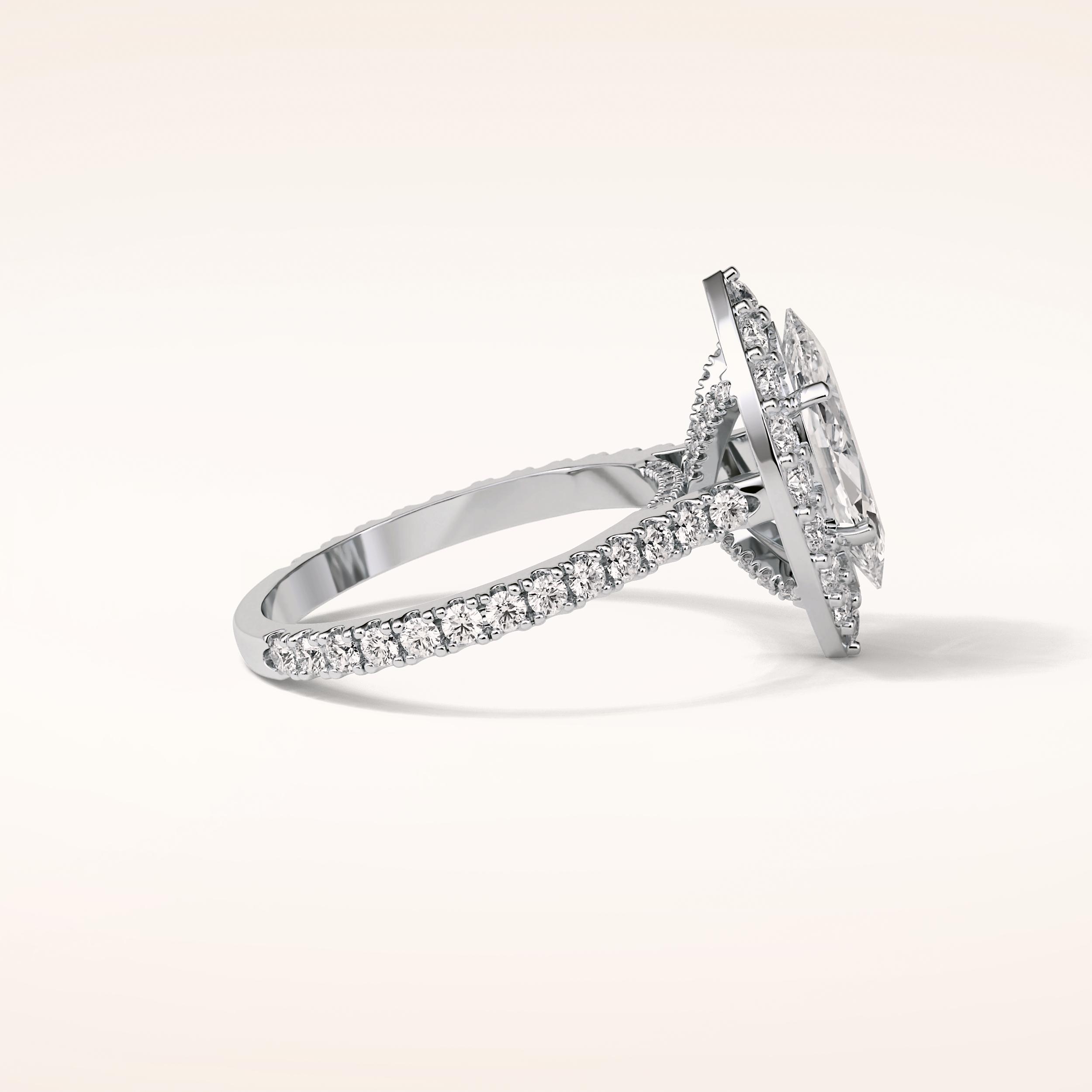 1.58 CT Marquise Shaped Halo & Pave Moissanite Engagement Ring