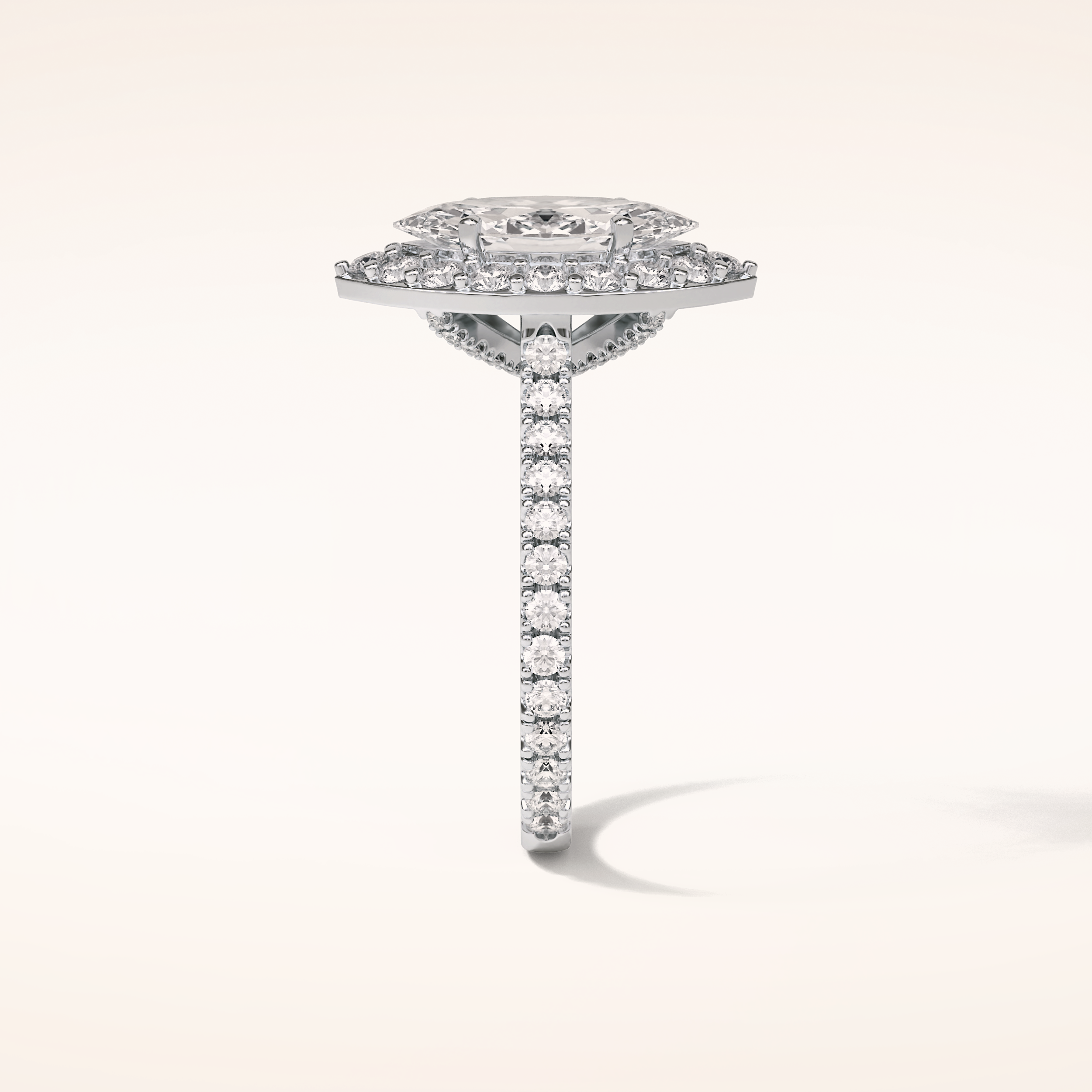 1.58 CT Marquise Shaped Halo & Pave Moissanite Engagement Ring