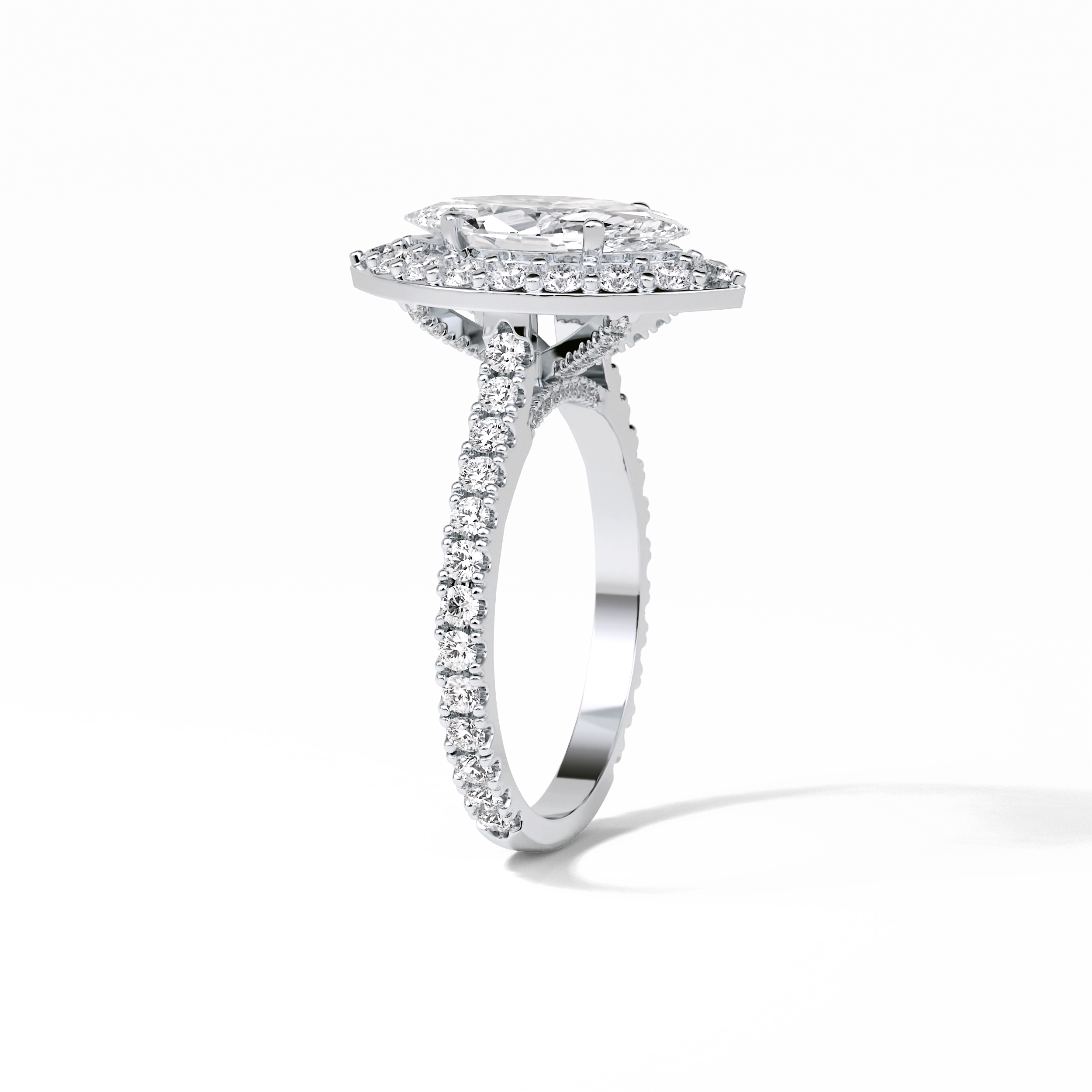 Marquise Pave & Halo Lab Grown Diamond Engagement Ring