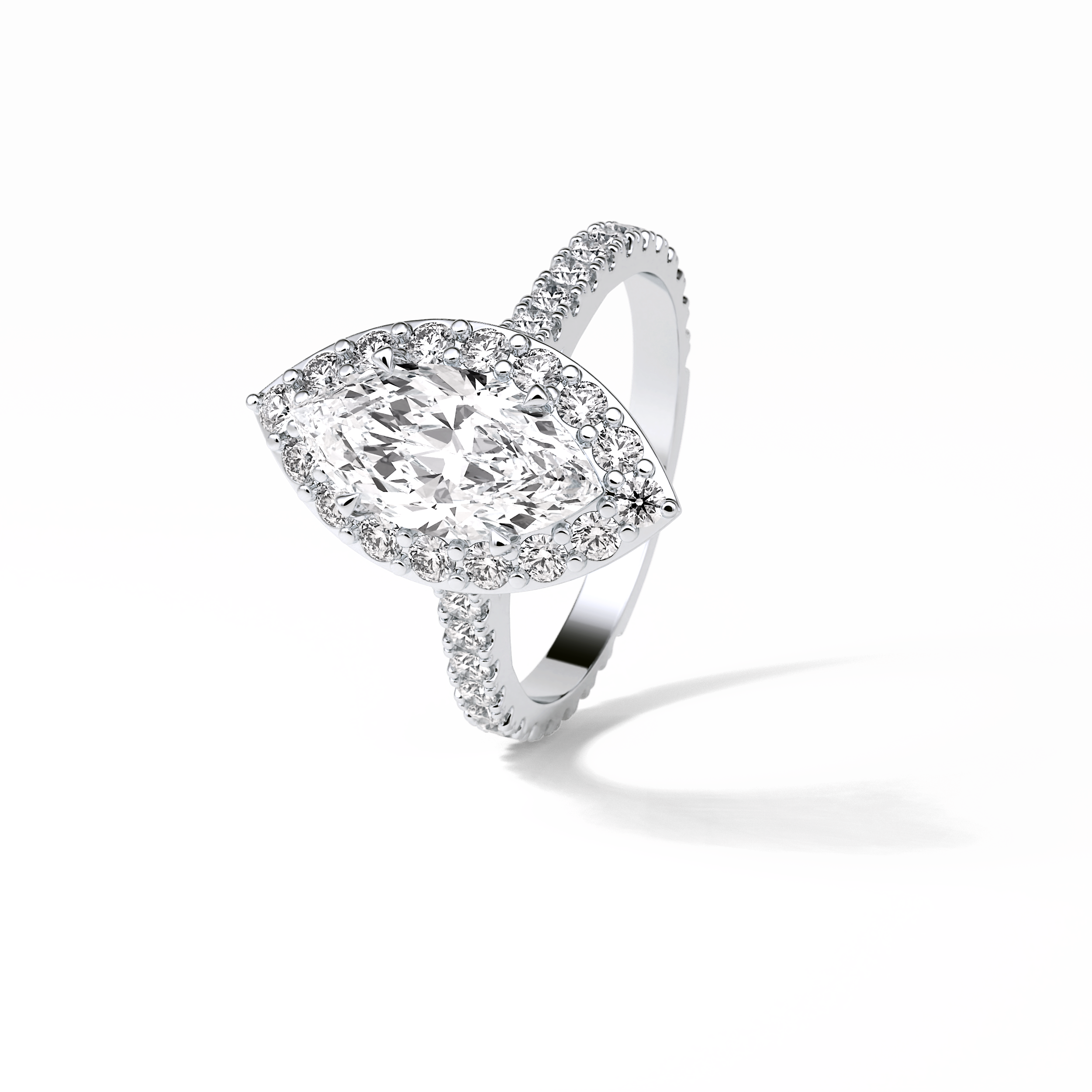 Marquise Pave & Halo Lab Grown Diamond Engagement Ring