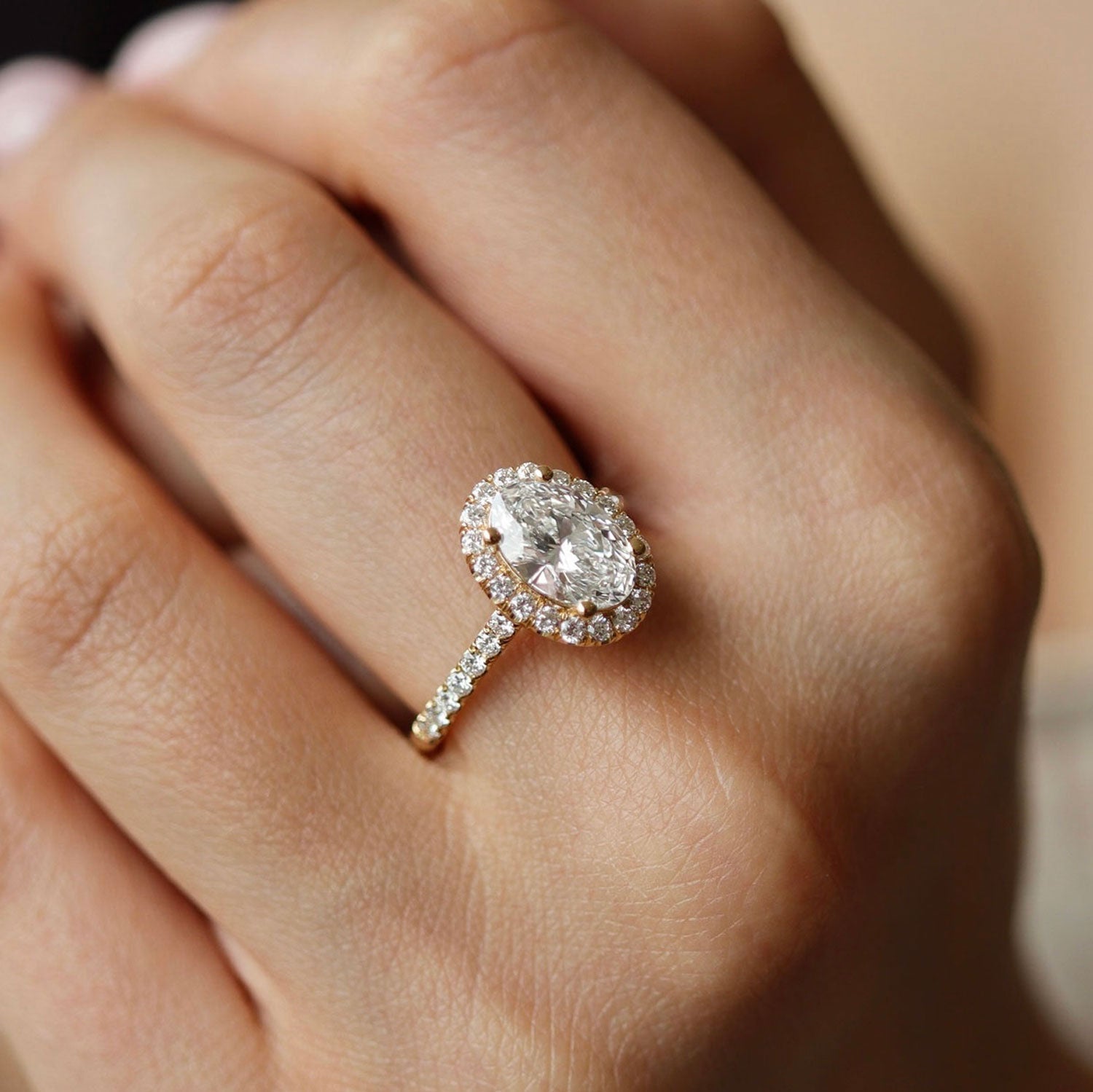 Oval Halo & Pave Lab Grown Diamond Engagement Ring