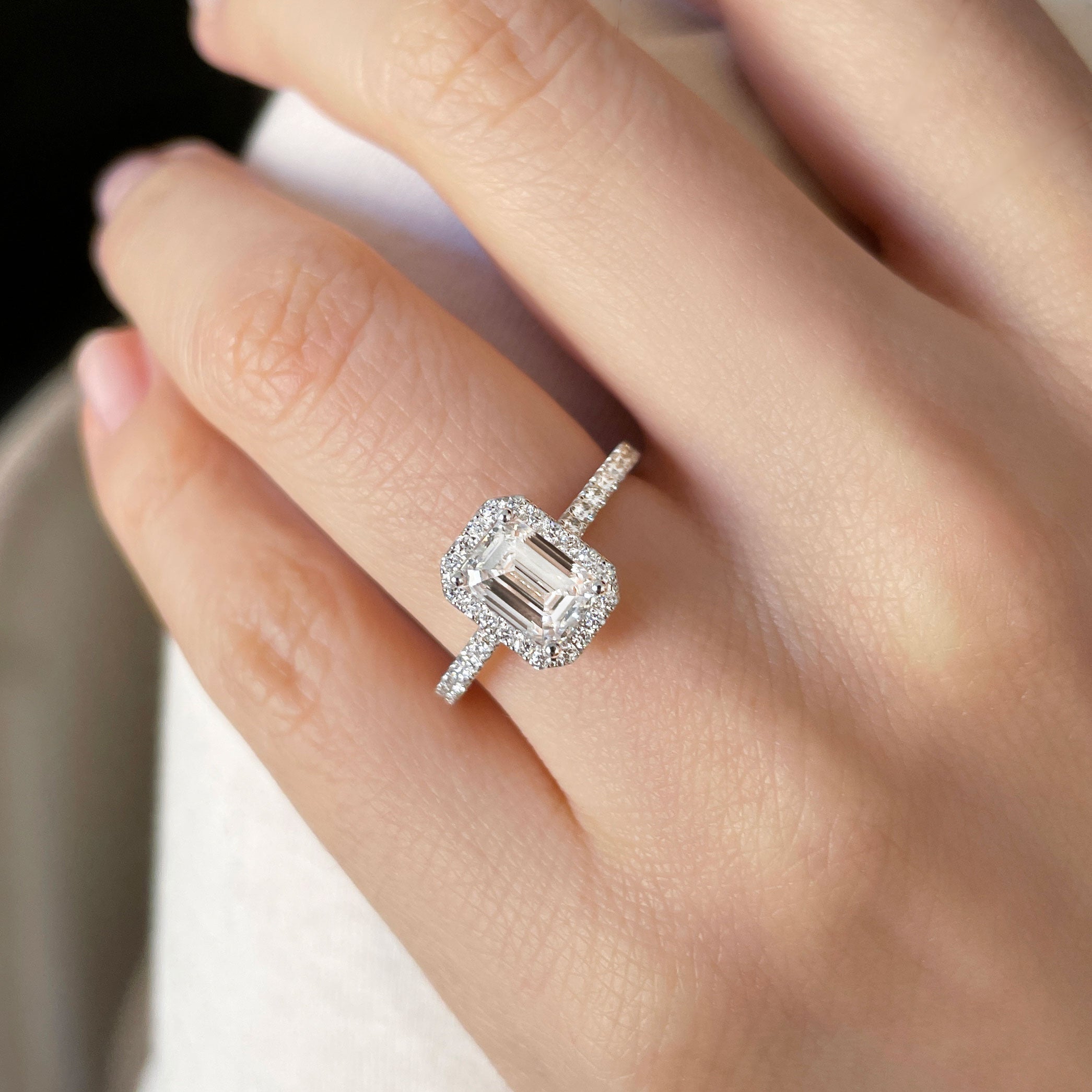 Emerald Halo & Pave Lab Grown Diamond Engagement Ring