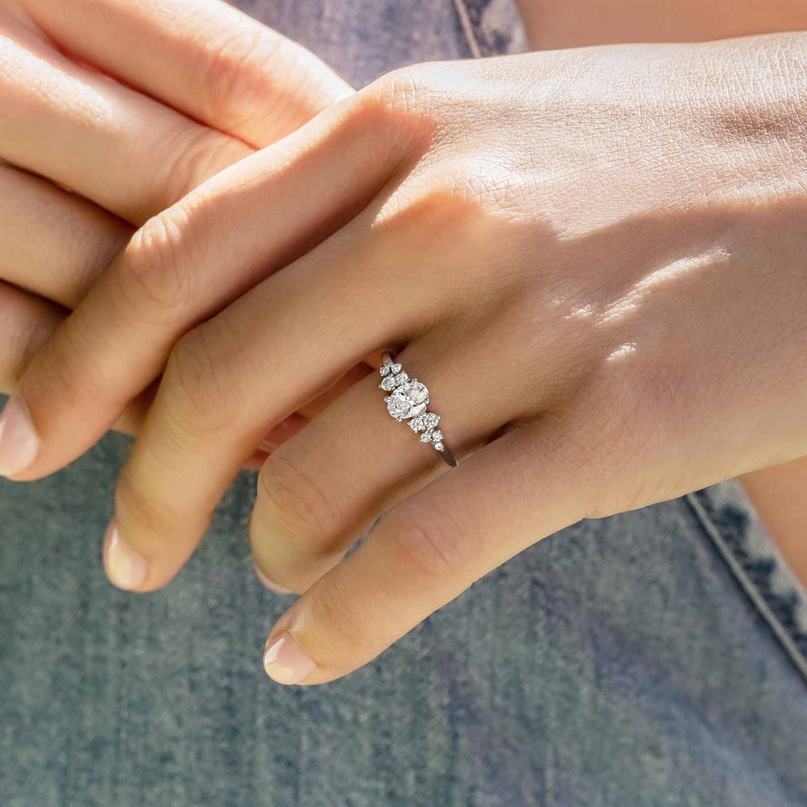Oval Cluster Lab Grown Diamond Engagement Ring