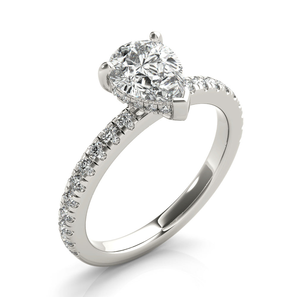 1.0 CT Pear Shaped Moissanite Engagement Ring In Hidden Halo Design 3