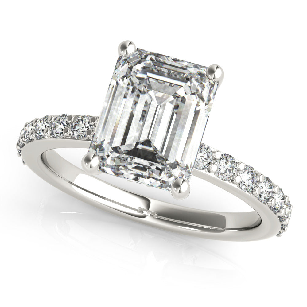 1.5 CT Emerald Shaped Moissanite Engagement Ring In Hidden Halo Design 2