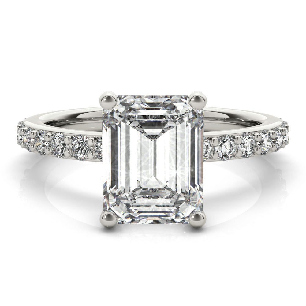 1.5 CT Emerald Shaped Moissanite Engagement Ring In Hidden Halo Design 1