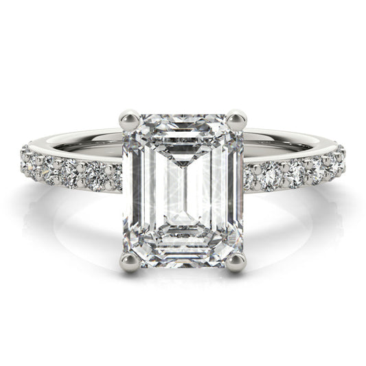 1.5 CT Emerald Shaped Moissanite Engagement Ring In Hidden Halo Design 1