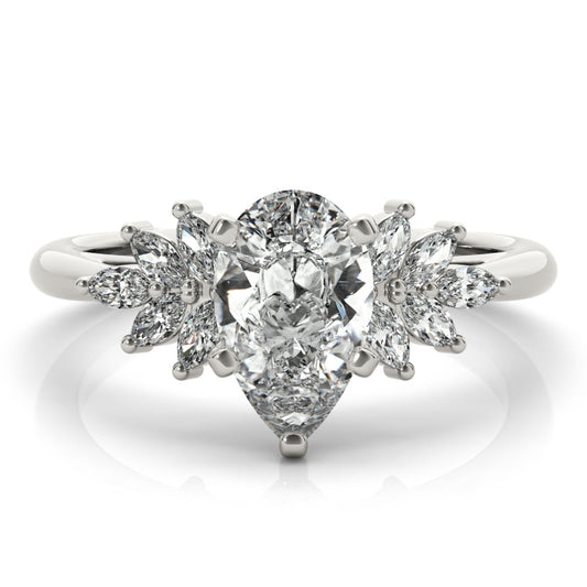 2 CT Pear Shaped Moissanite Engagement Ring In Cluster Design 1