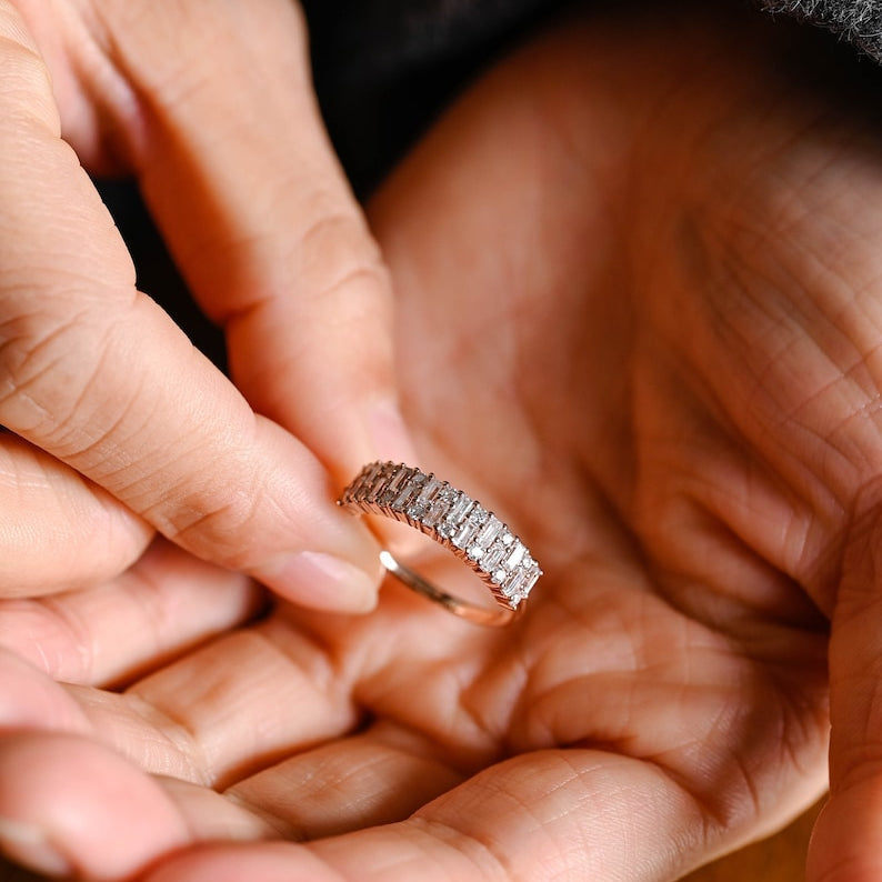 0.4 TCW Baguette & Round Half Eternity Lab Grown Diamond Wedding Band