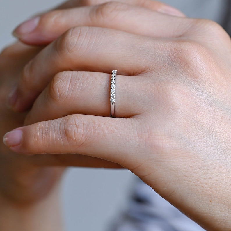 0.2 TCW Round Half Eternity Lab Grown Diamond Wedding Band