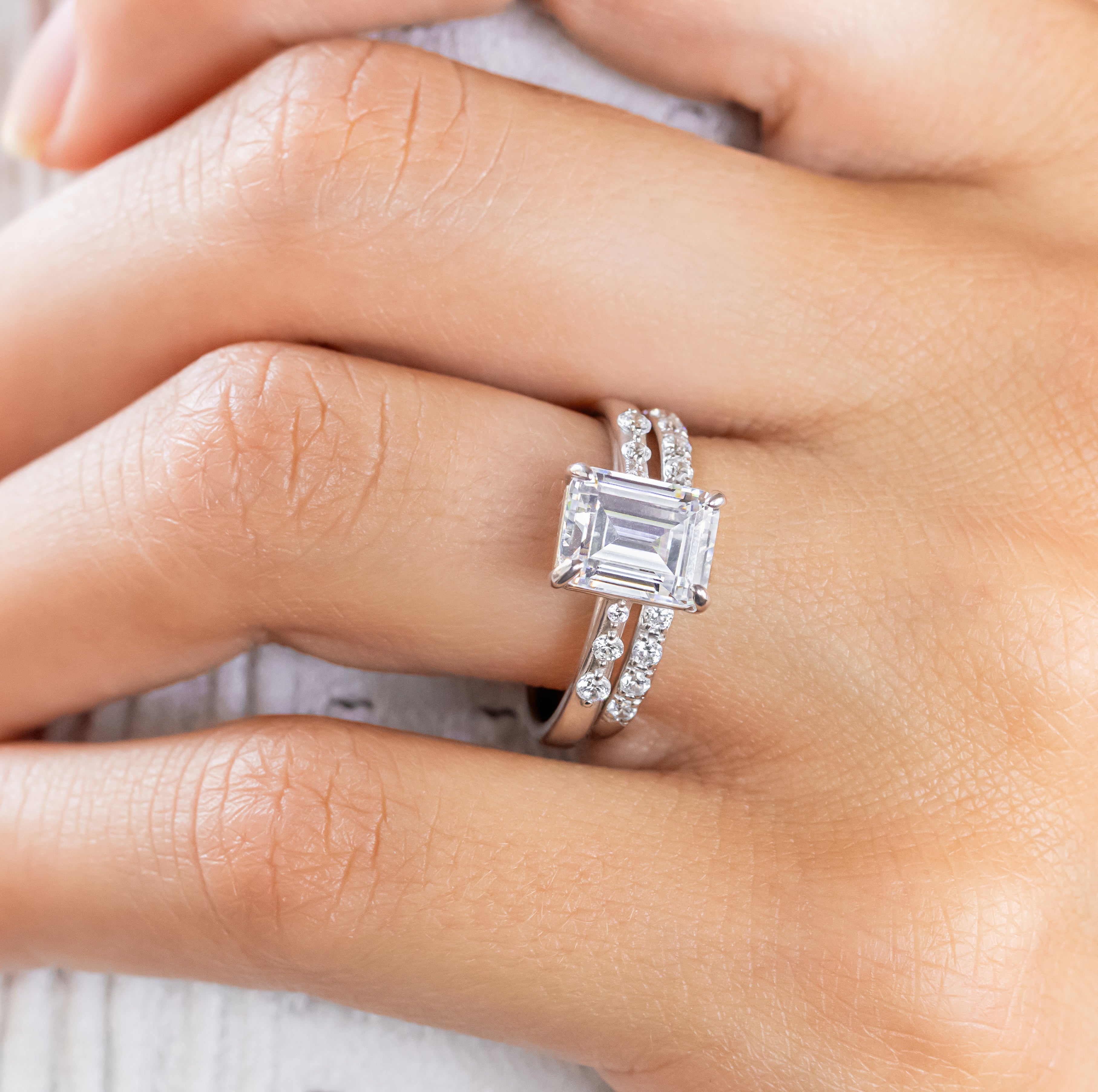 Emerald Dainty Pave Lab Grown Diamond Engagement Ring