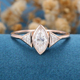 Marquise Bezel & Three Stone Lab Grown Diamond Engagement Ring