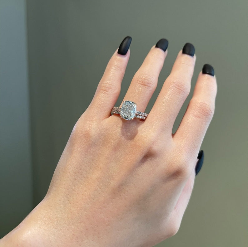 Cushion Pave Cathedral Lab Grown Diamond Engagement Ring