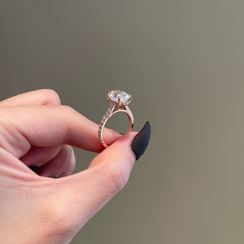 Cushion Pave Cathedral Lab Grown Diamond Engagement Ring