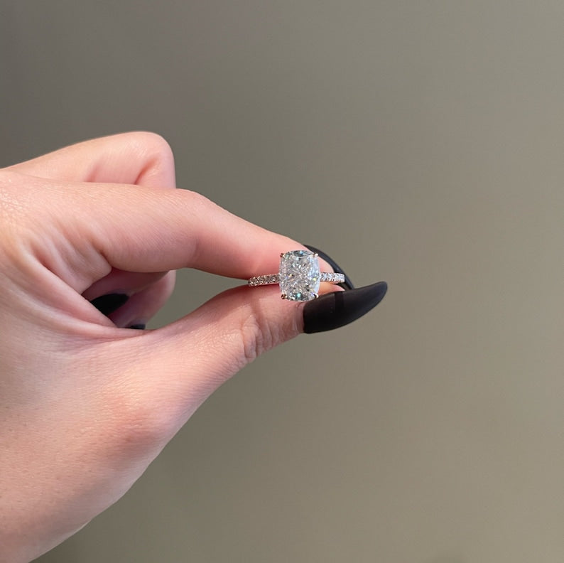 Cushion Pave Cathedral Lab Grown Diamond Engagement Ring