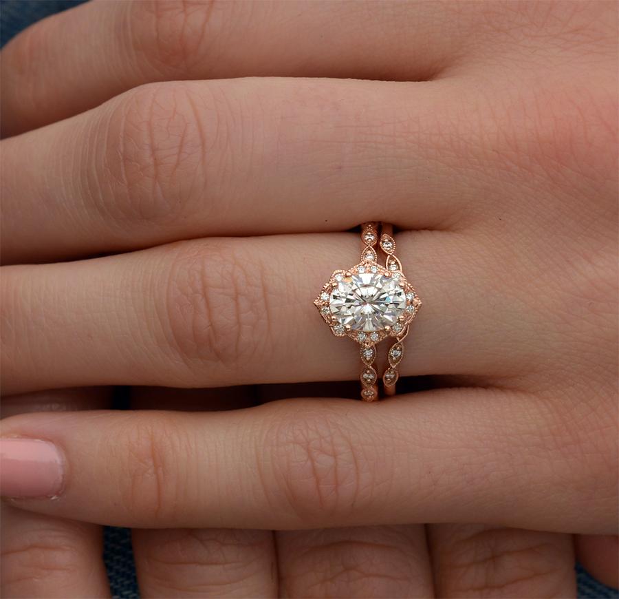 Oval Vintage Halo & Pave Lab Grown Diamond Engagement Ring