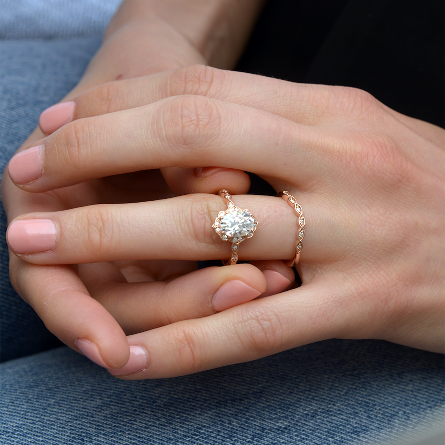 Oval Vintage Halo & Pave Lab Grown Diamond Engagement Ring