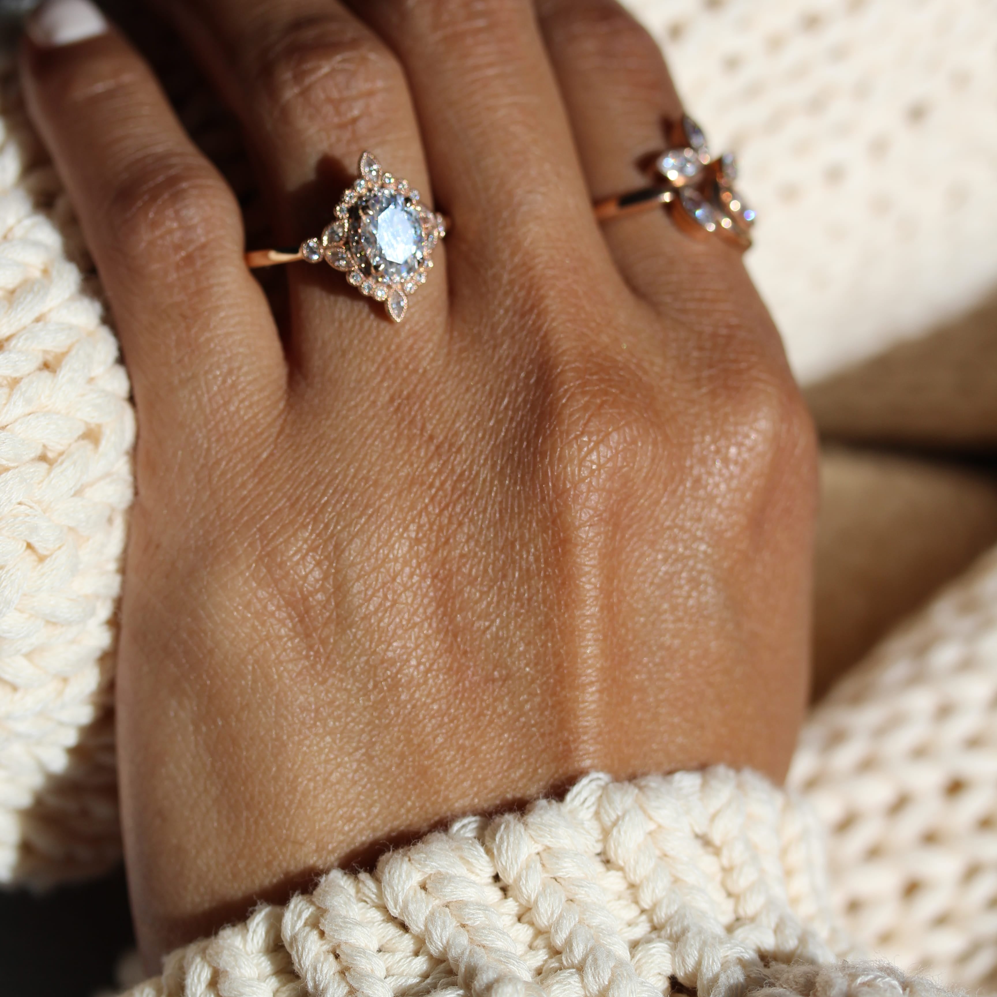Oval Cluster Lab Grown Diamond Engagement Ring