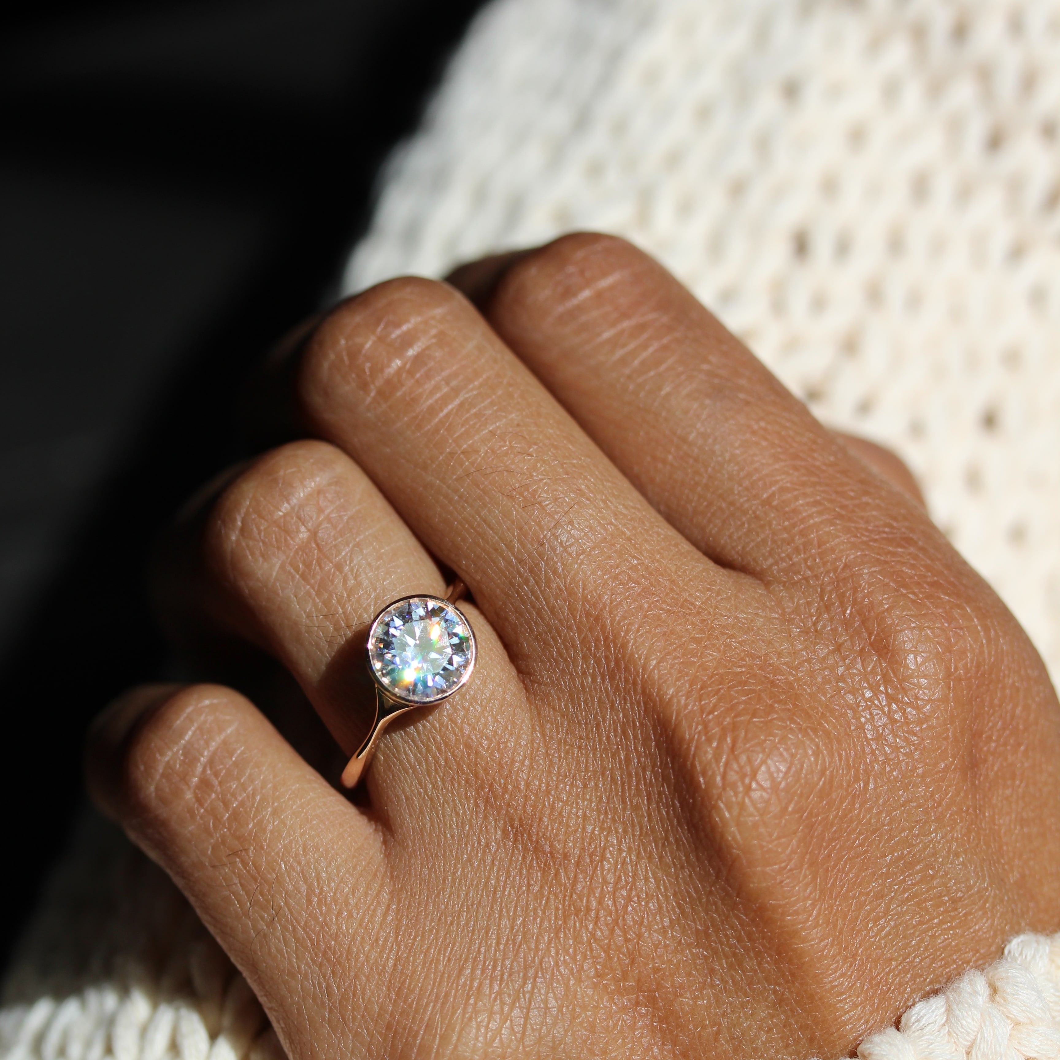 Round Bezel Lab Grown Diamond Engagement Ring