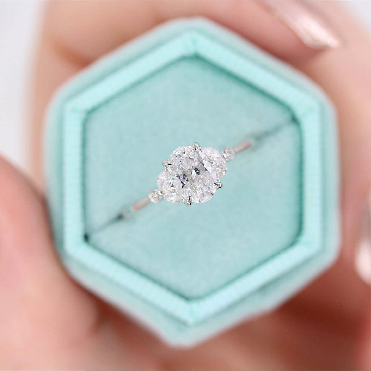 Oval Cluster Lab Grown Diamond Engagement Ring