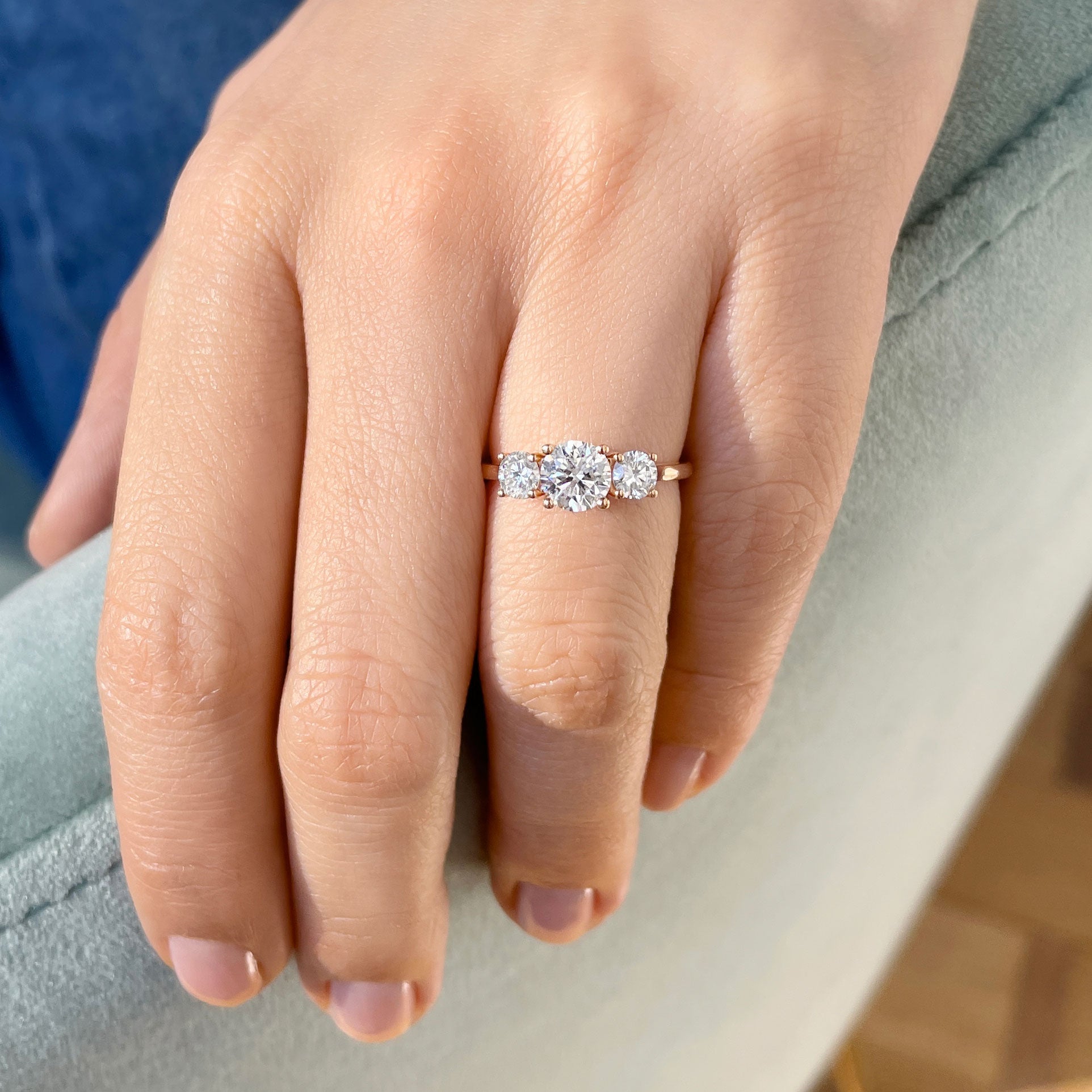 Round Three Stone Lab Grown Diamond Engagement Ring