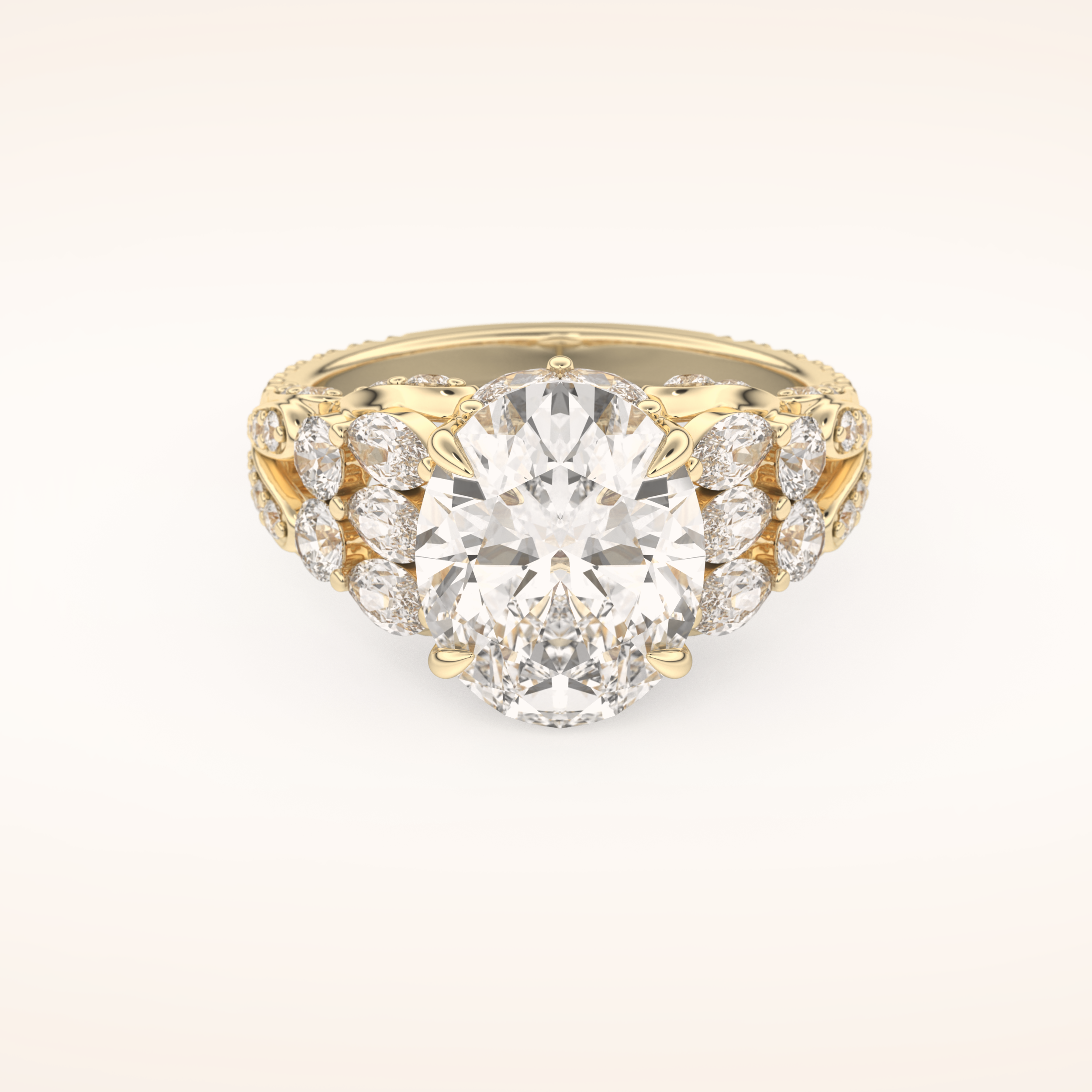 4.2 CT Oval Shaped Cluster Moissanite Engagement Ring