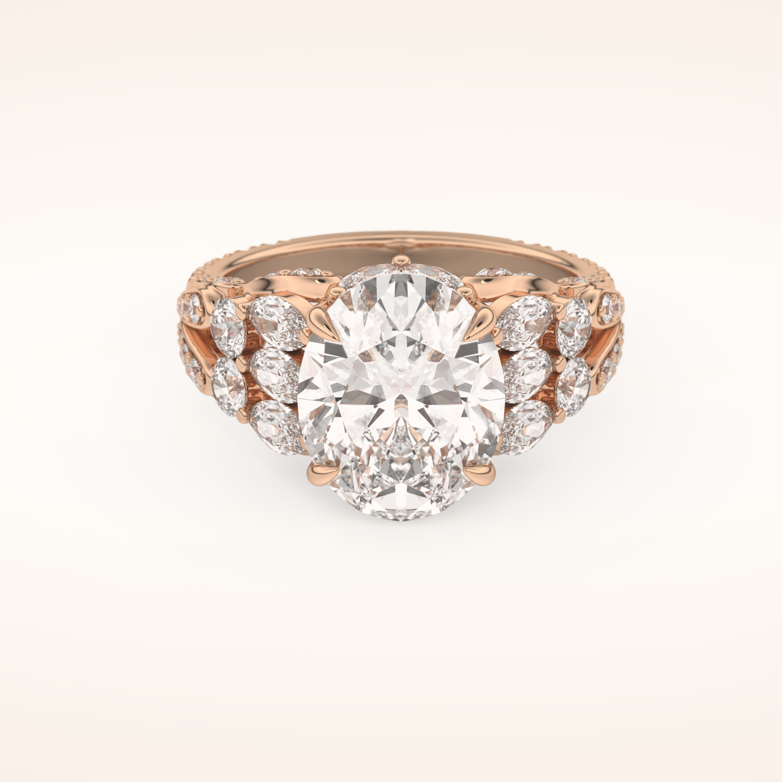 4.2 CT Oval Shaped Cluster Moissanite Engagement Ring
