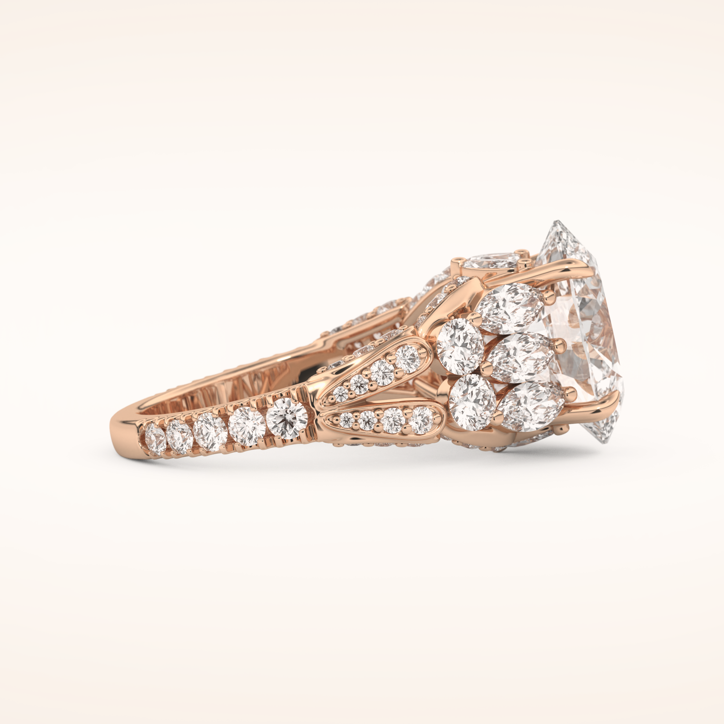 4.2 CT Oval Shaped Cluster Moissanite Engagement Ring