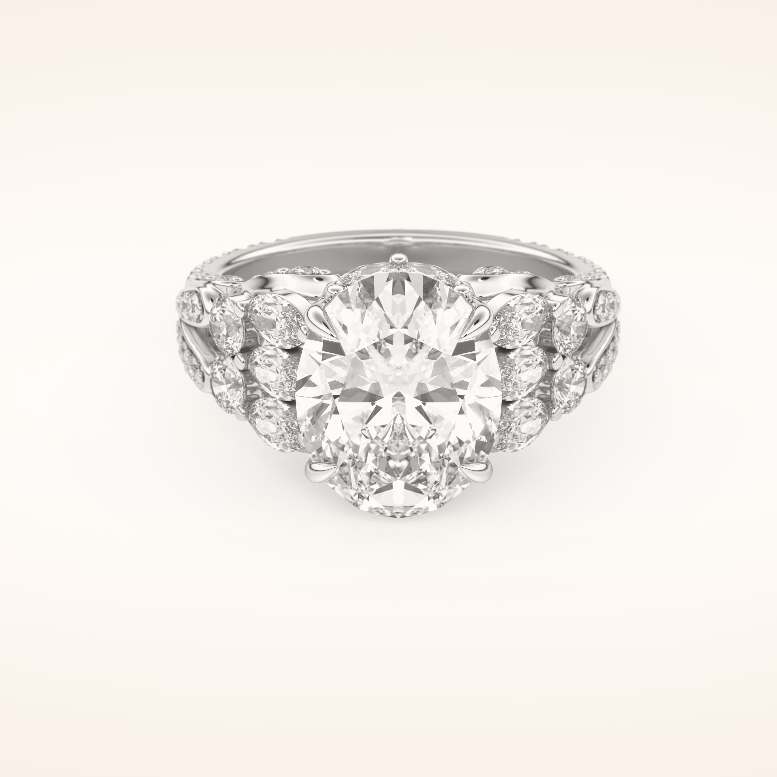 4.2 CT Oval Shaped Cluster Moissanite Engagement Ring