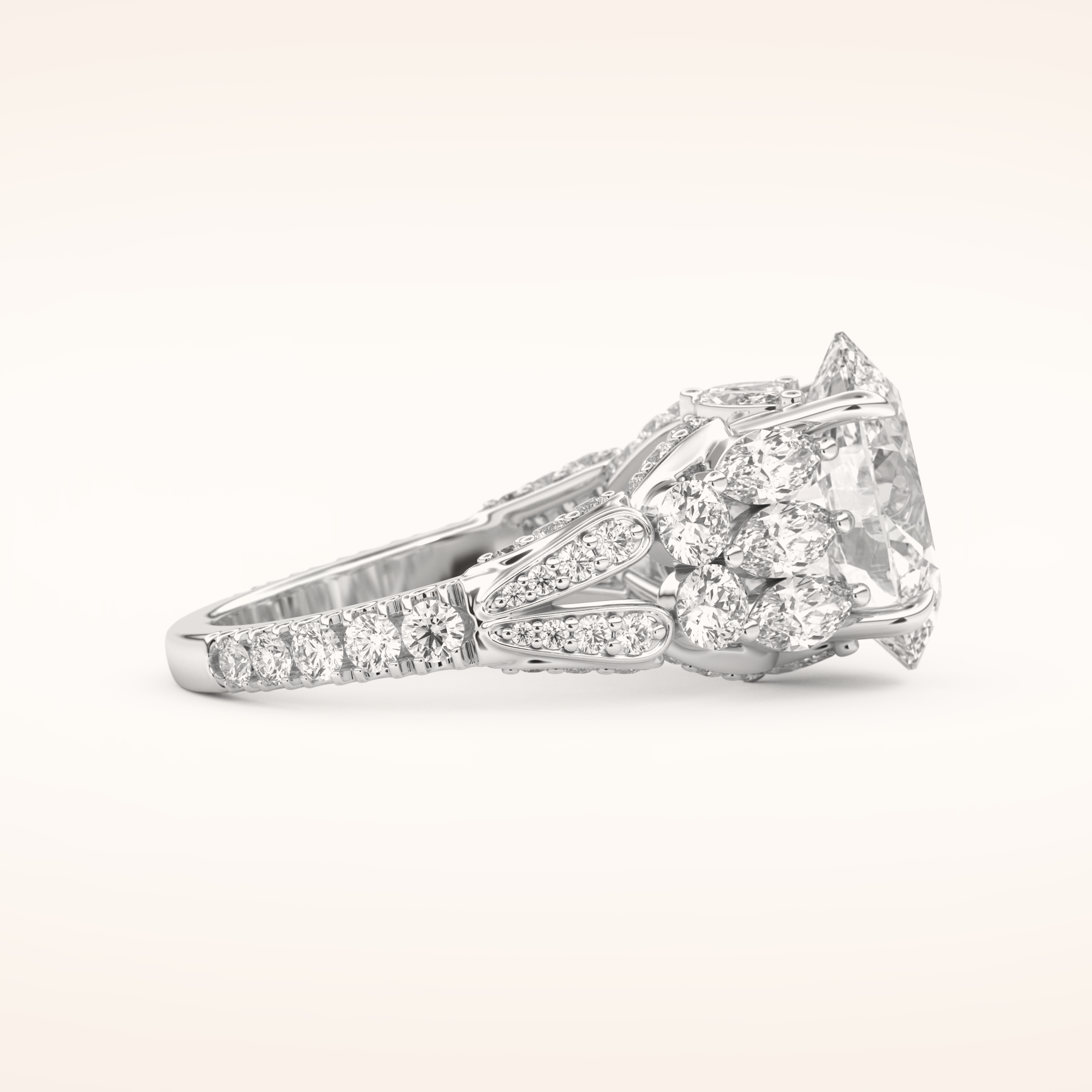 4.2 CT Oval Shaped Cluster Moissanite Engagement Ring