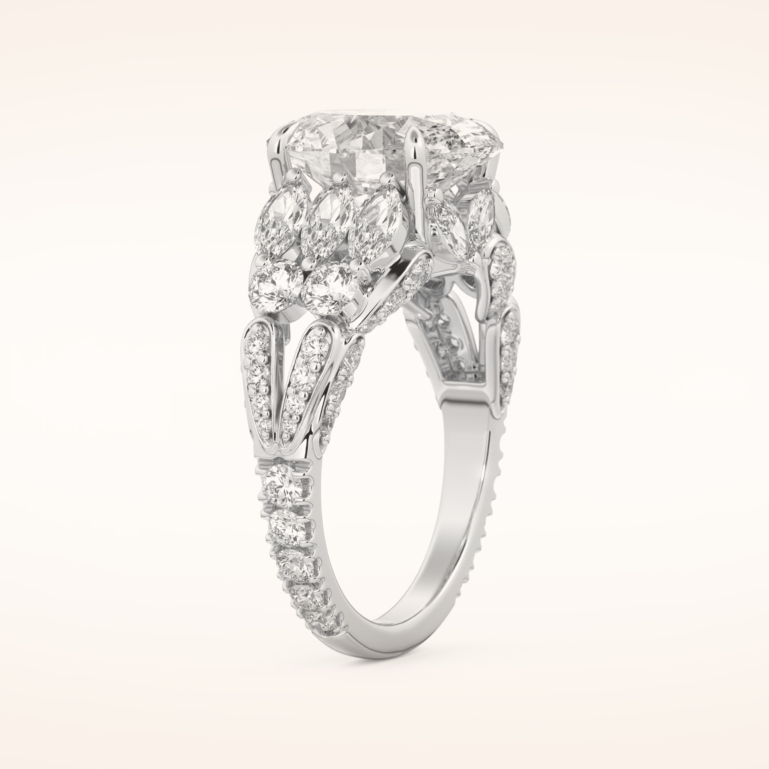 4.2 CT Oval Shaped Cluster Moissanite Engagement Ring
