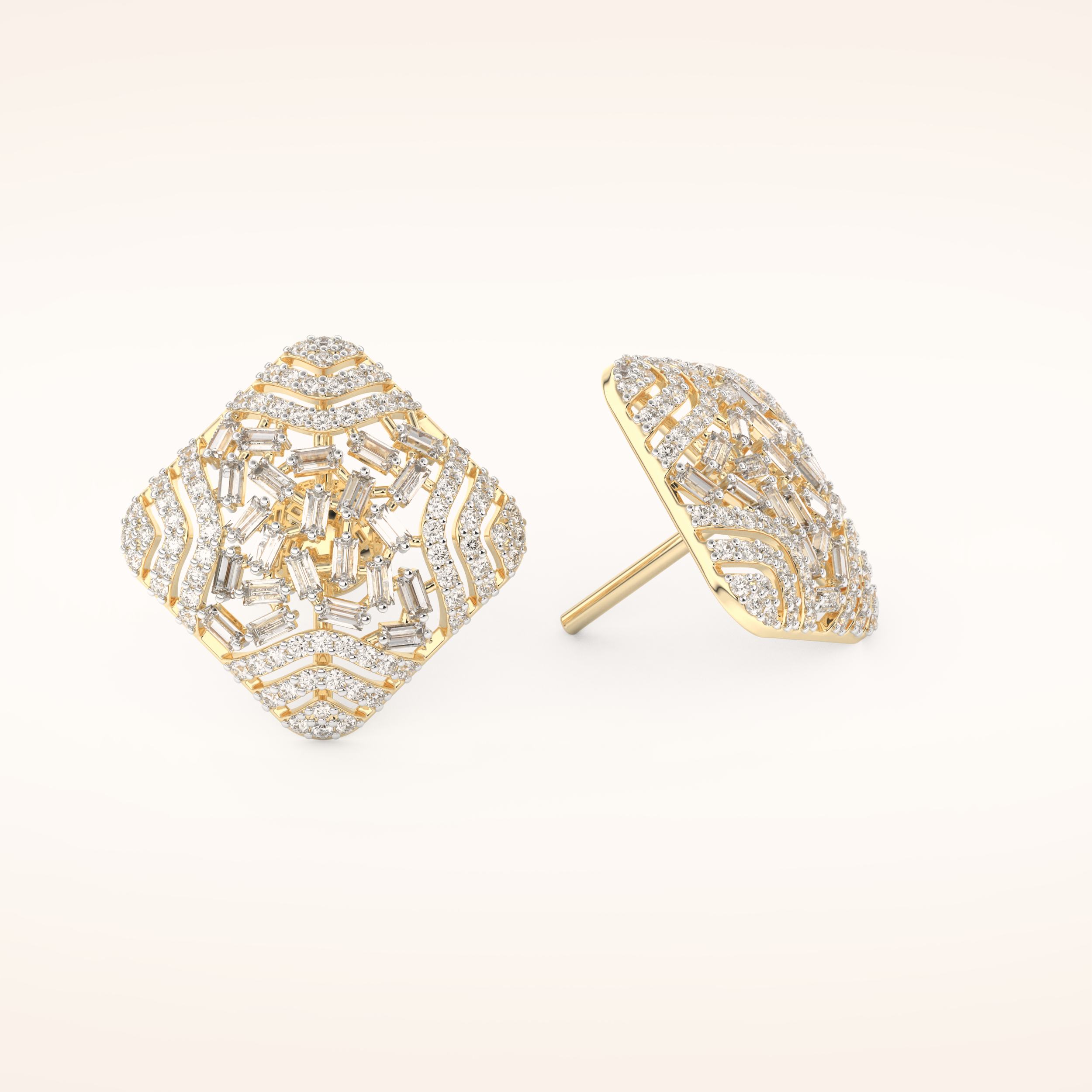 0.9 TCW Round & Baguette Cut Moissanite Multi Stone Stud Earrings
