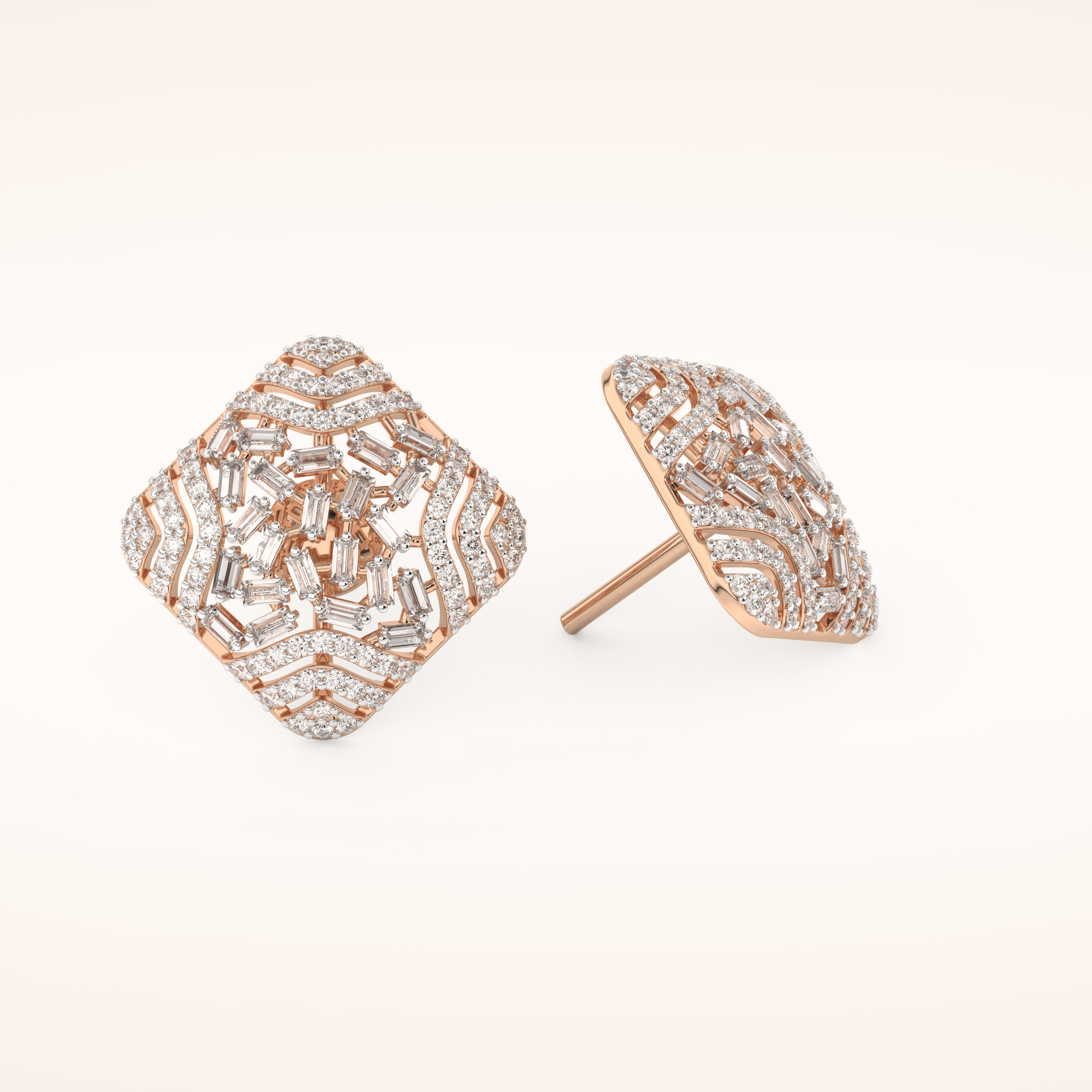 0.9 TCW Round & Baguette Cut Moissanite Multi Stone Stud Earrings