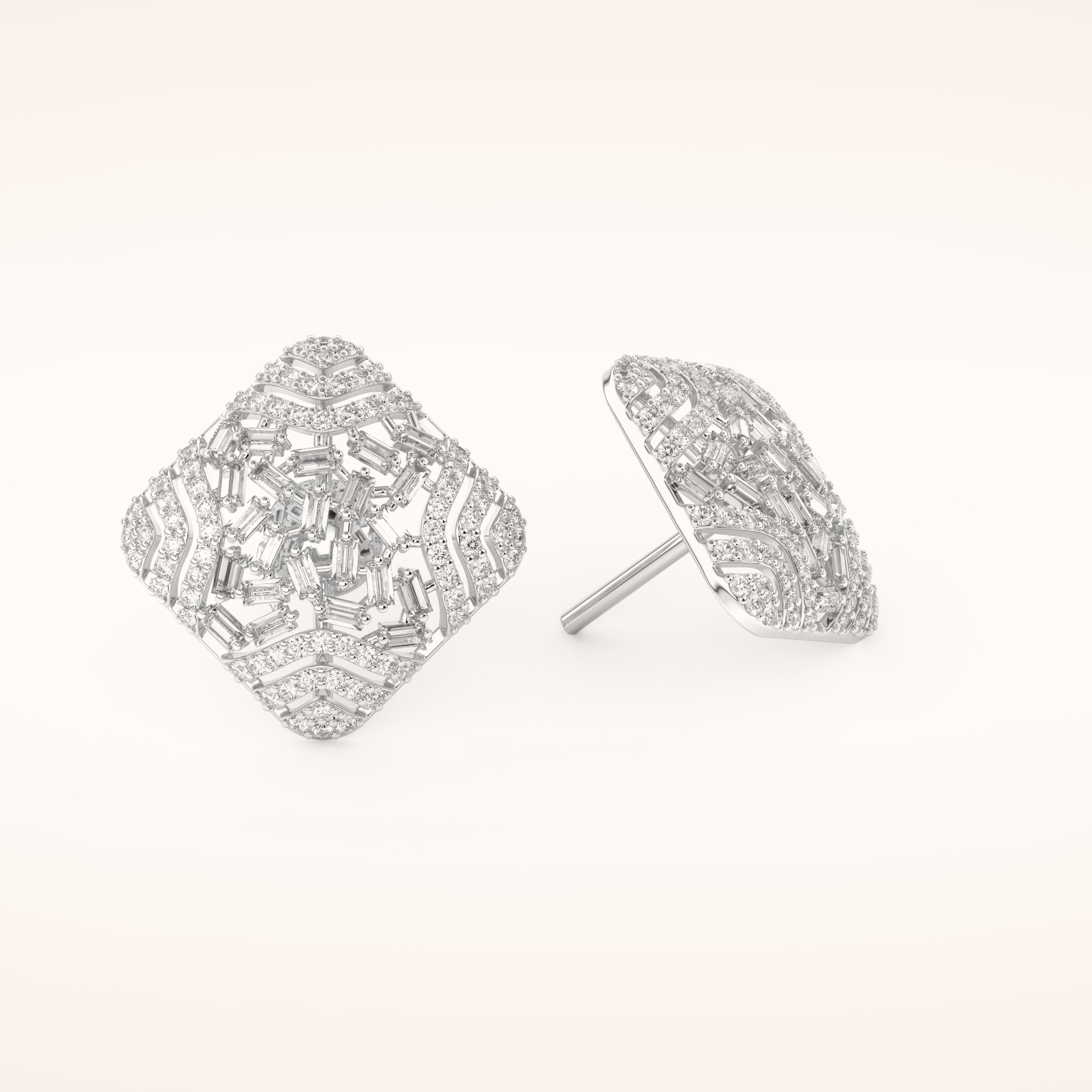 0.9 TCW Round & Baguette Cut Moissanite Multi Stone Stud Earrings
