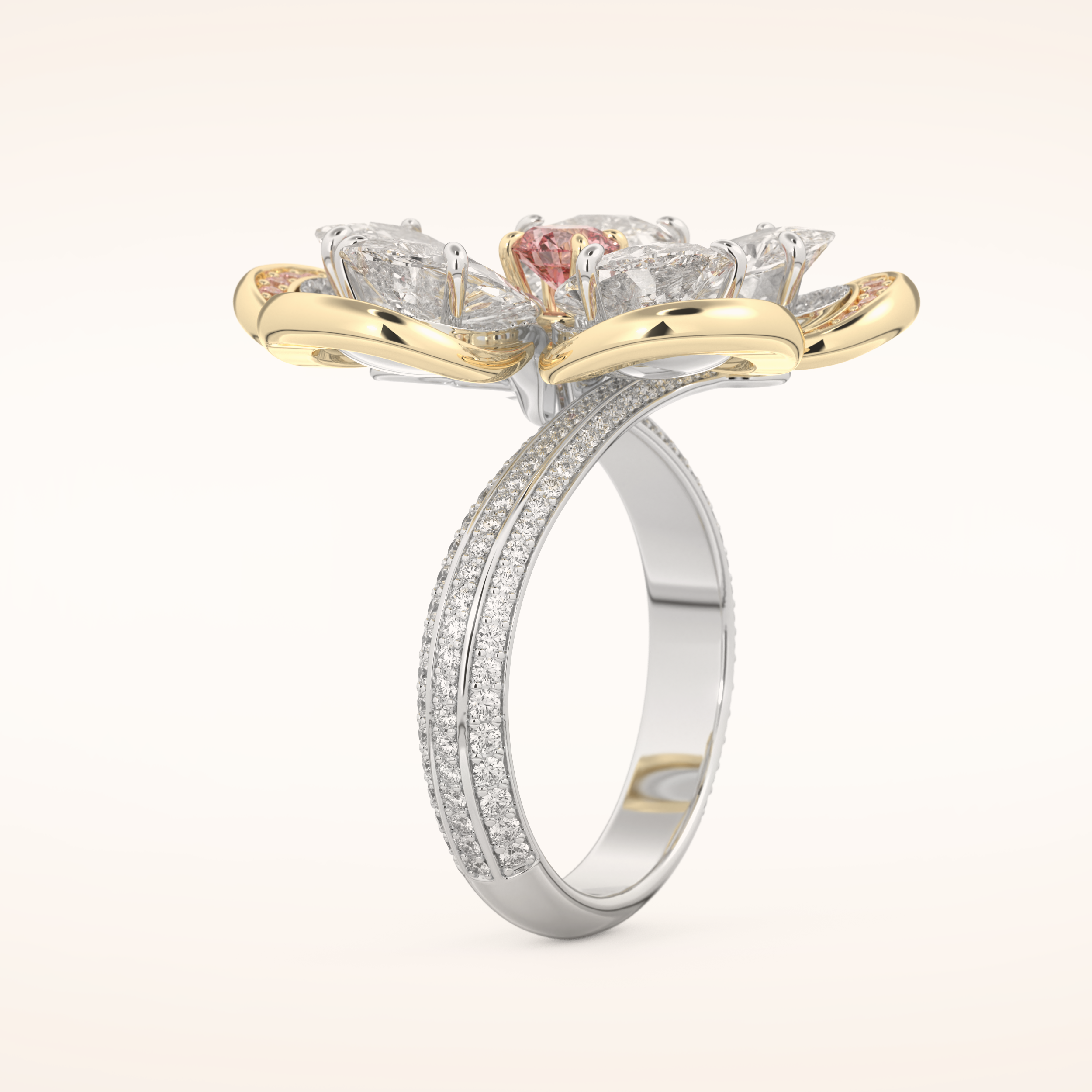 7.1 TCW Round & Pear Shaped Moissanite Flower Style Wedding Band