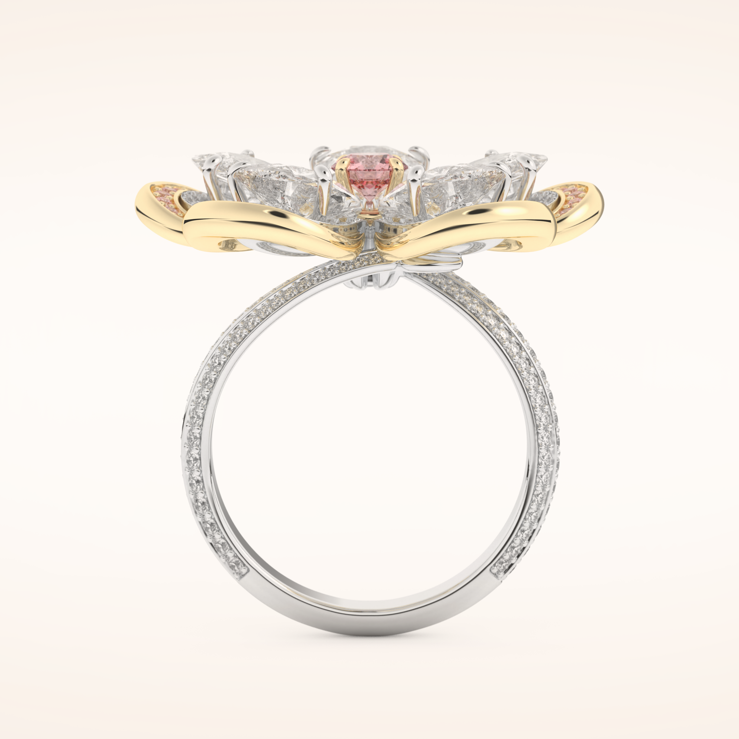 7.1 TCW Round & Pear Shaped Moissanite Flower Style Wedding Band