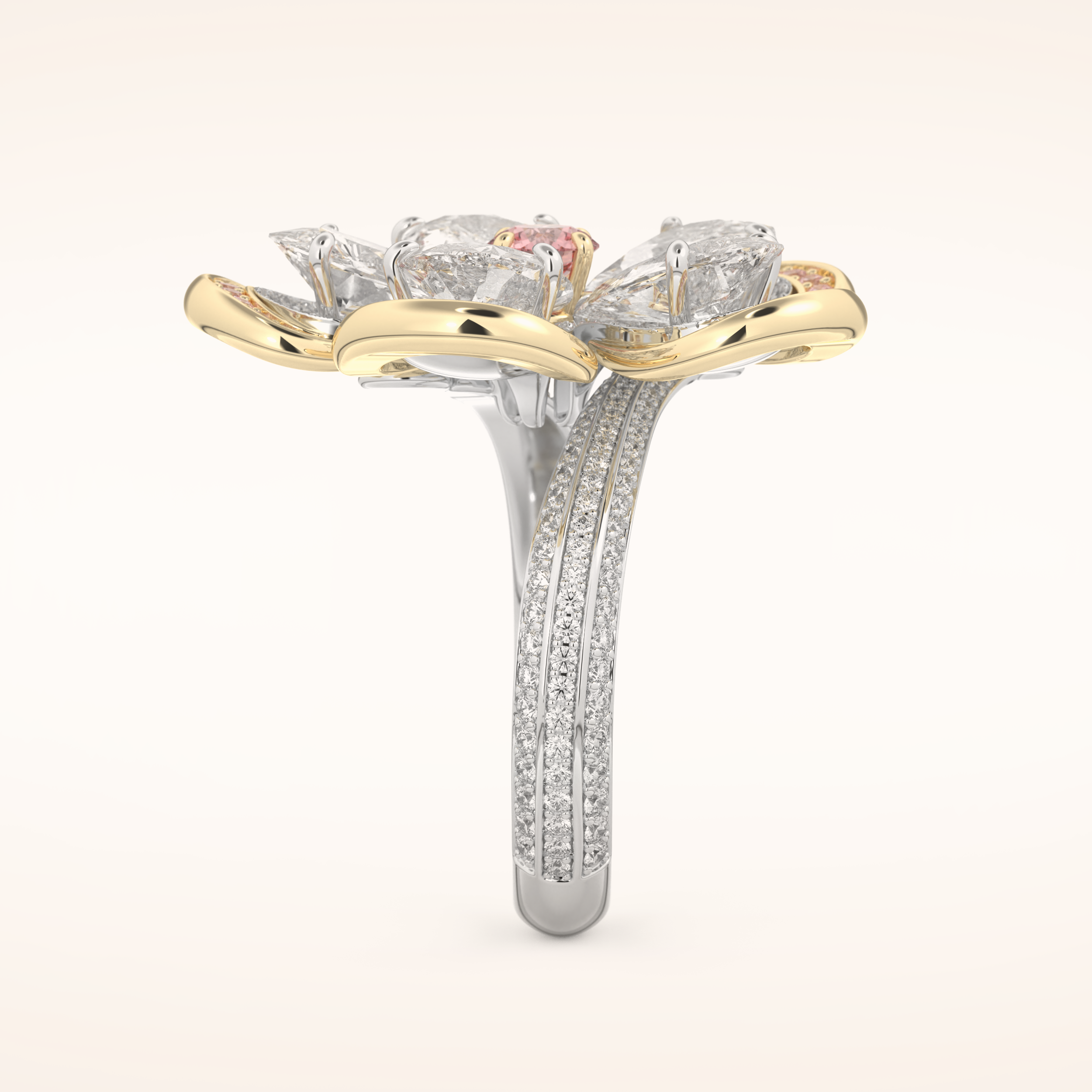 7.1 TCW Round & Pear Shaped Moissanite Flower Style Wedding Band
