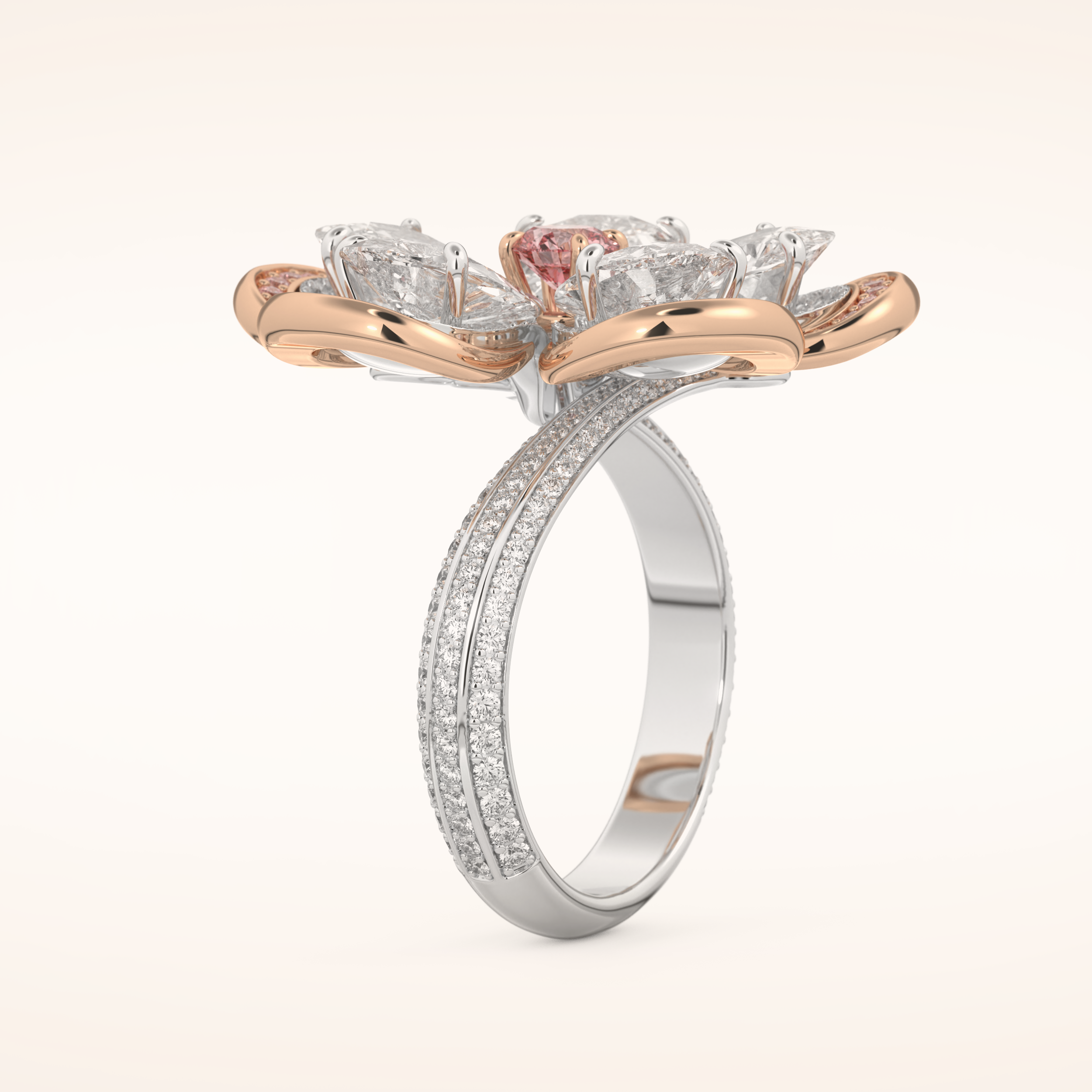 7.1 TCW Round & Pear Shaped Moissanite Flower Style Wedding Band