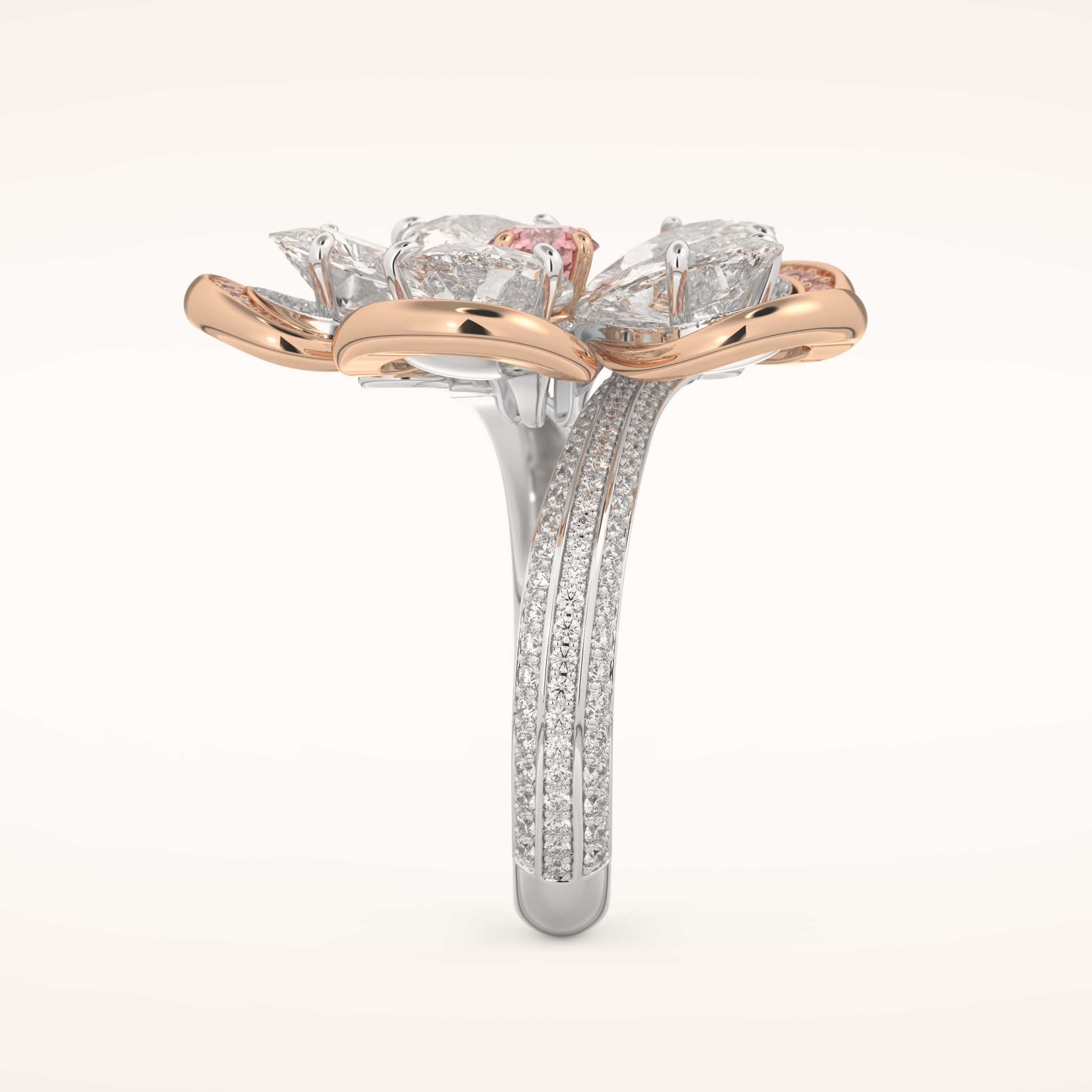 7.1 TCW Round & Pear Shaped Moissanite Flower Style Wedding Band